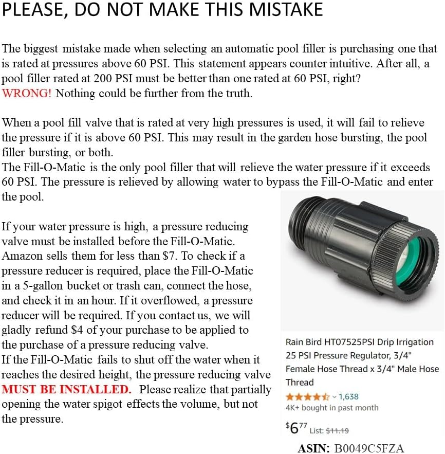 Fill-O-Matic Premium Automatic Pool Water Leveler