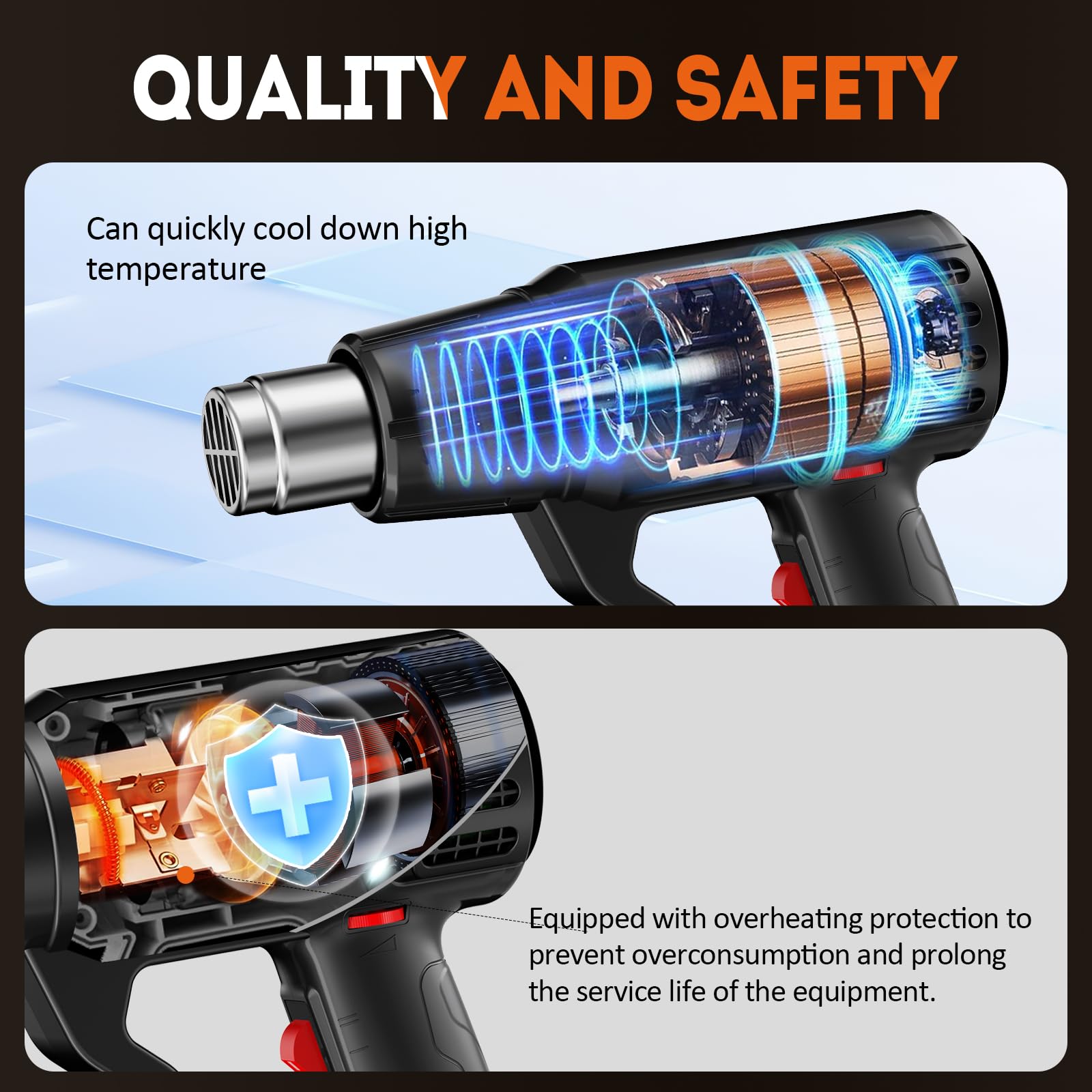 AIUNAOM Pistola ad Aria Calda 2000W Pistola Termica 50℃~650℃ Controllo di Temperatura Senza Livelli + 2 Velocità dell'aria Protezione da Sovraccarico Per Riscaldamento Saldatura e Sbrinamento