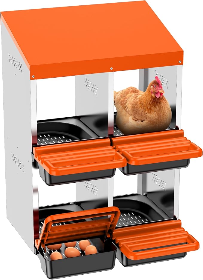Chicken Nesting Boxes, Roll Away Nest Box for Egg Collector, 4 Holes Orange