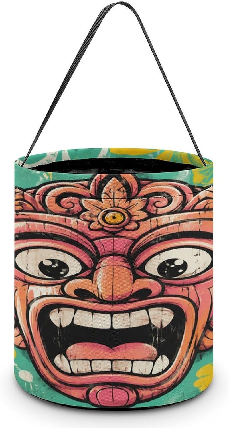 Blush Visage Halloween Trick Or Treat Bucket Candy Tote Hand‑held Pouch for Cosplay Theme Party Gift Storage