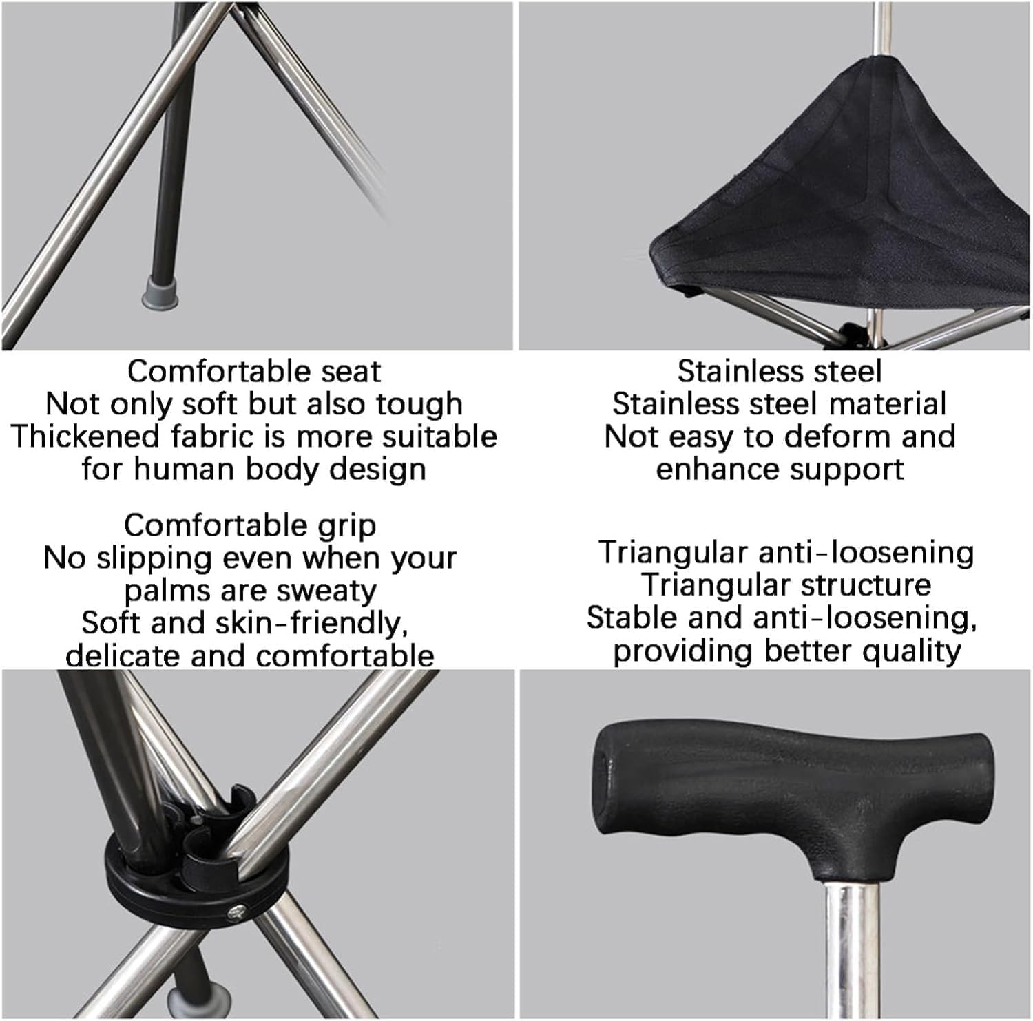Bastone Multifunzionale Con Sedile Stampelle Sgabello Per Anziani Large Seat Board Altezza Regolabile Pieghevole Per Anziani, Disabili E Persone Convalescenti Con 3 Gambe Retrattil
