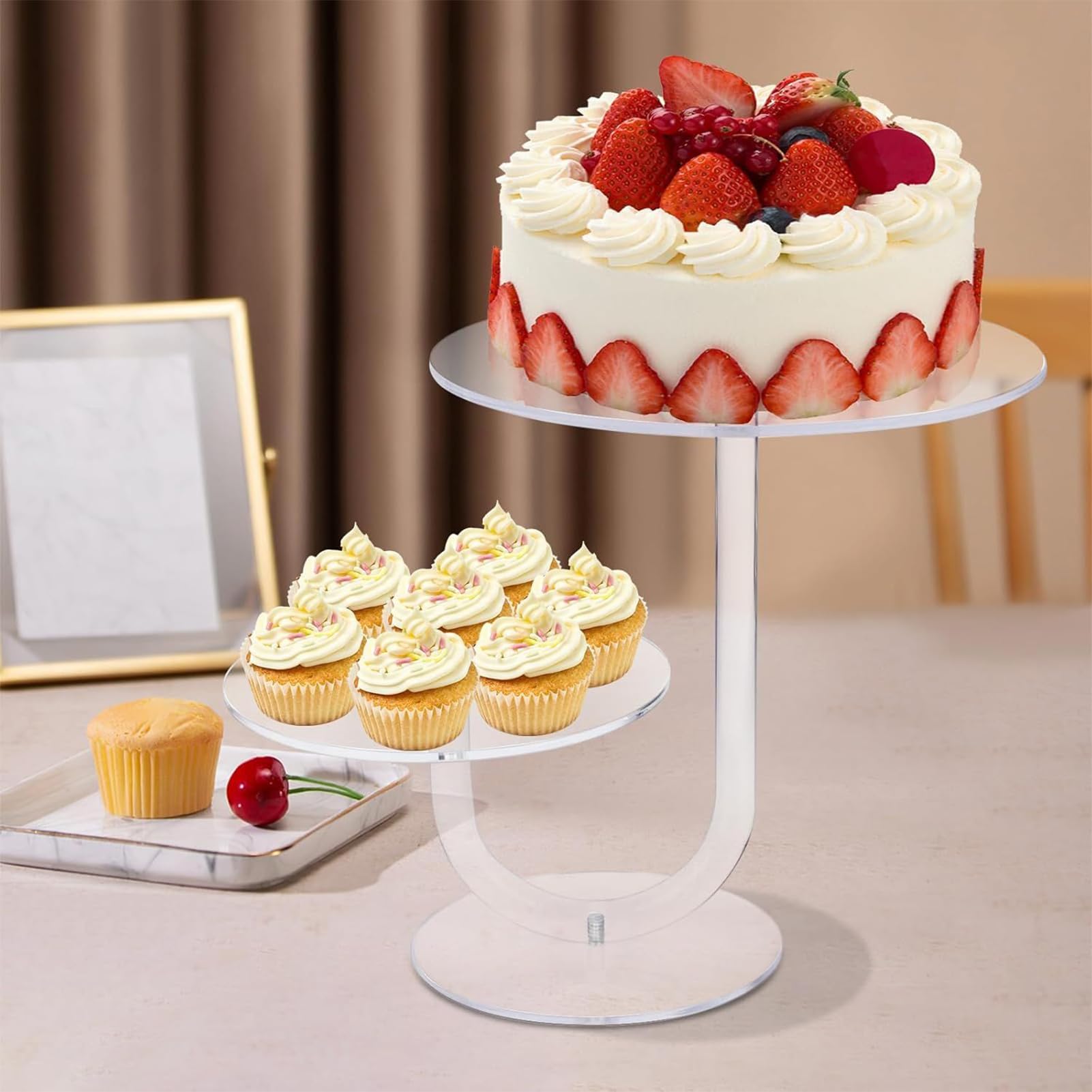 Soporte para Tartas Transparente Soporte Acrílico para Cupcakes De 2 | Organizador De Bandejas Para Exponer Tartas Para Bodas,Cumpleaños,Aniversarios