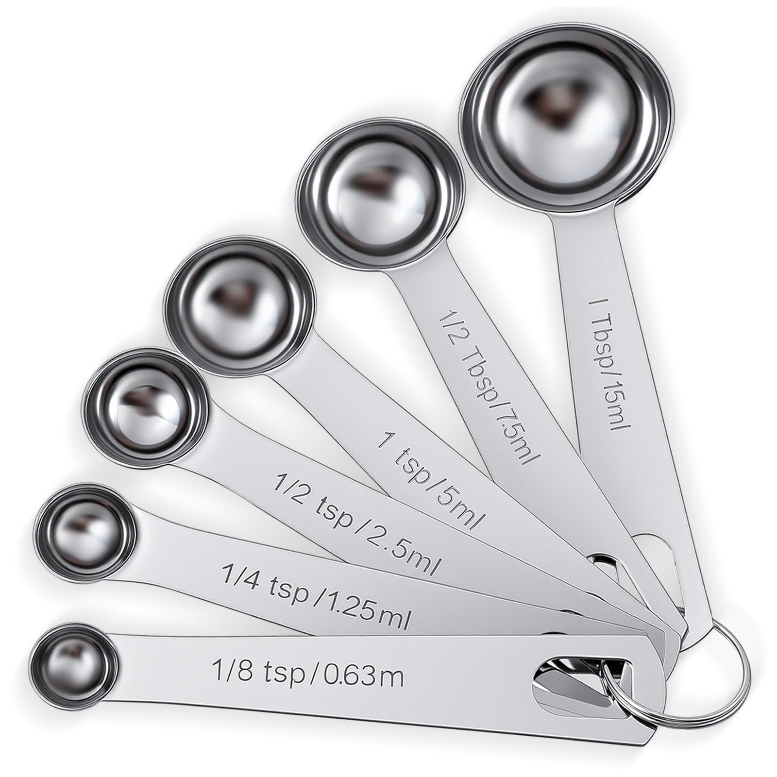 6 Pcs Stainless Steel Measuring Spoons Set, Metal Measure Spoons, Table Spoon Measuring Spoon for Coffee, Teaspoon Scoop, Includes 1/8, 1/4, 1/2, 1 TSP, 1/2 Tbsp, 1 Tbsp, Food Grade