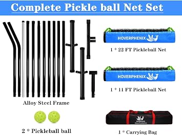 Hoverphenix Pickleball Net - 22FT Full Size Net with Carry Bag for Driveway