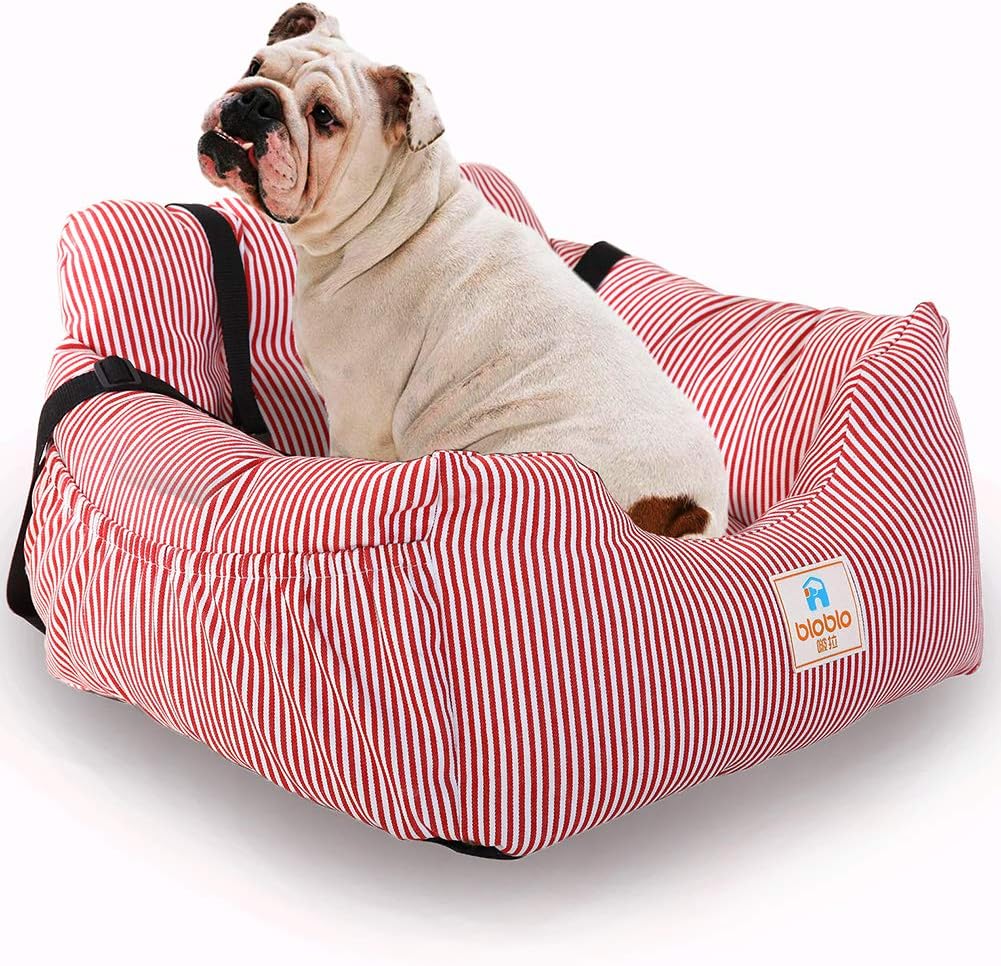 Dog Car Seat Puppy Booster Seat Pet Travel Car Carrier Bed With Storage Pocket for Small To Medium Dog Safe and Comfortable (Red)