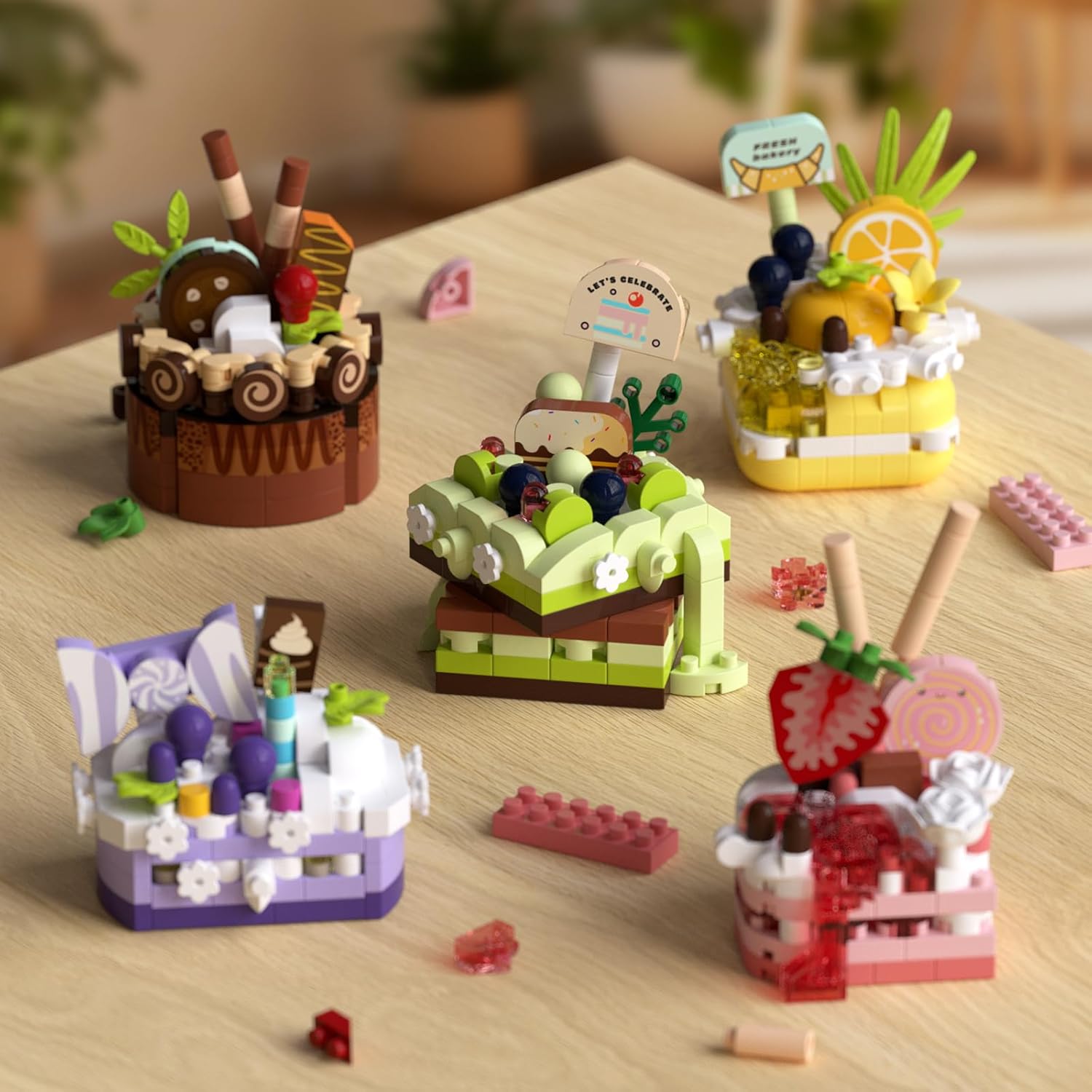 Dessert Building Blocks,Creative City Food Toys Set ，Mini Cake Gift Party Game Accessories，Easter Egg Fillers for Kids (Lemon Mousse 188Pcs)