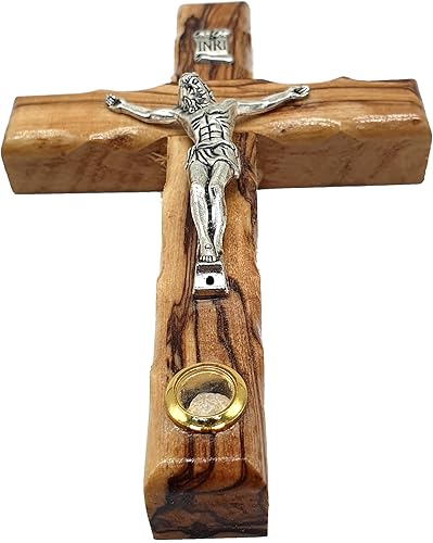 Vista 2 de Zuluf 4.7" Olive Wood Catholic Wall Cross with Crucifix and Holy Land Stone Christian Gift Handmade Israel CRS046