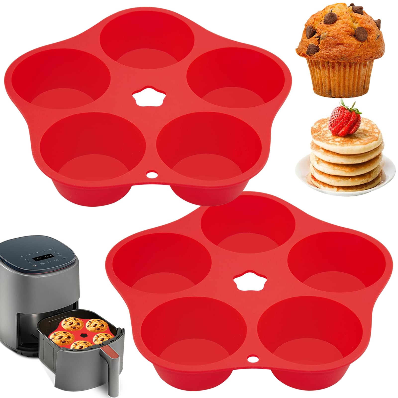 BMSQOFD Silicone Air Fryer Deep Muffin Tray for Oven Baking,2 Pieces Mini Cupcake Tray Ramekins Muffin Cup Cake Pan for Air Fryer Basket Liners Accessories Baking Muffin Cakes Pudding