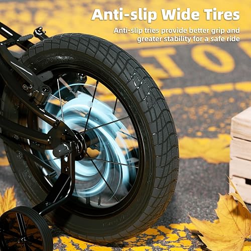 Miniatura 8 de Glaf Bicicleta estilo BMX para niños con ruedas de entrenamiento para edades de 2 a 8 años, bicicleta de doble frenos de equilibrio para pedalear,