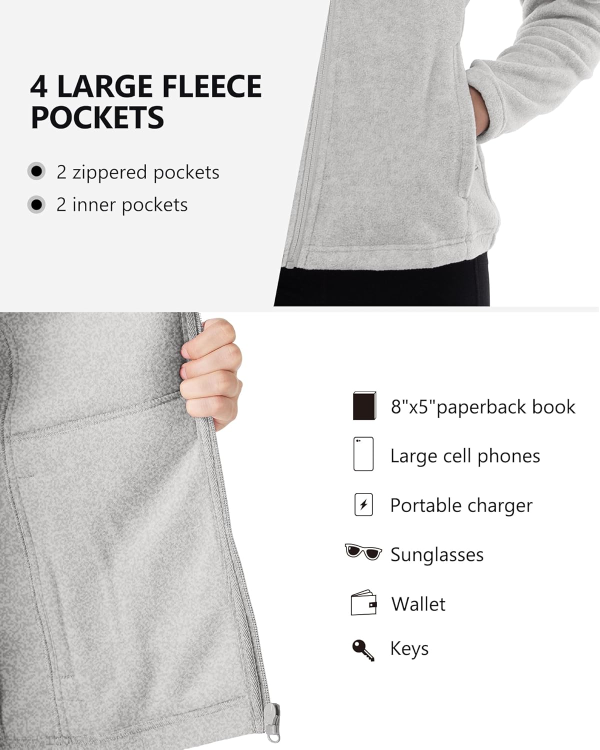 Outdoor Ventures Women's Lightweight Warm Zip Up Long-Sleeve Soft Polar Fleece Jacket for Fall Winter - Image 4