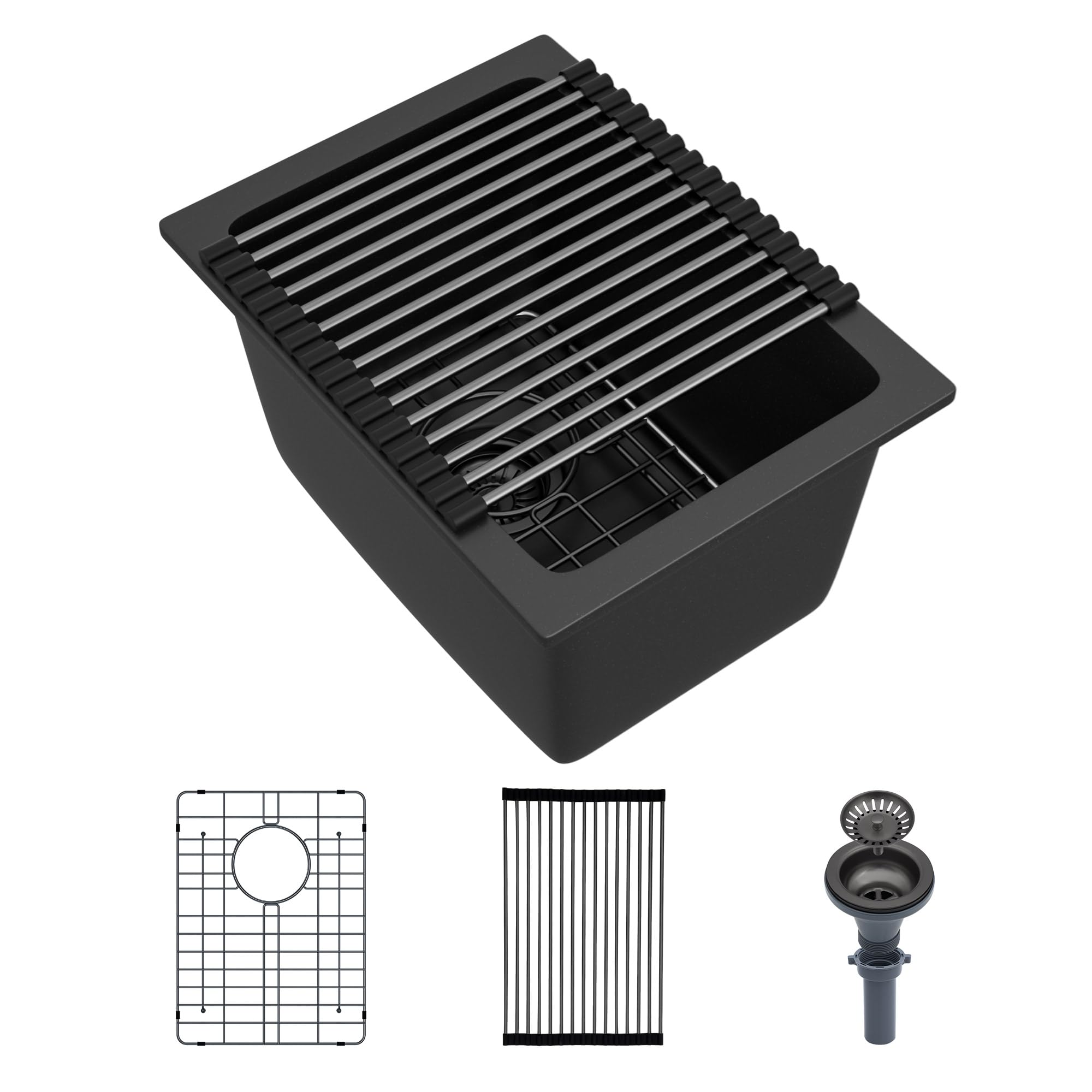 Fregadero de granito negro mate 12x16 para cocinas pequeñas y caravanas