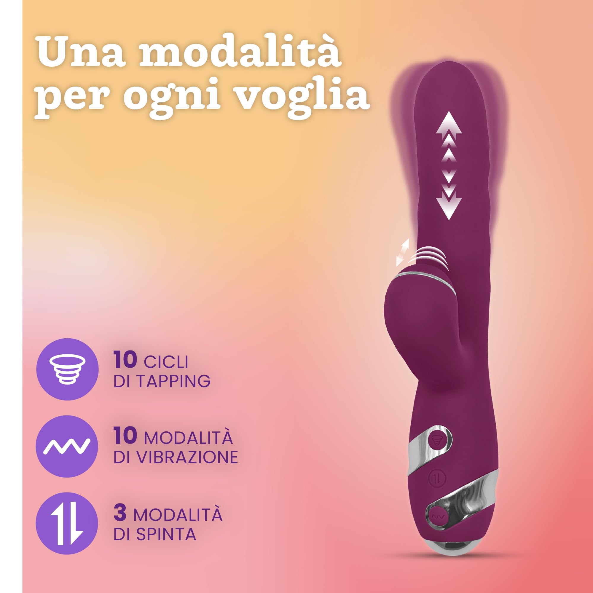 Oliver James Vibratore Rabbit 3-in-1 – Dildo a Spinta Discreto con 10 Vibrazioni, 10 Tap Tapping e 3 Modalità di Spinta | Stimolatore G-Spot e Clitorideo Impermeabile per Donne e Coppie