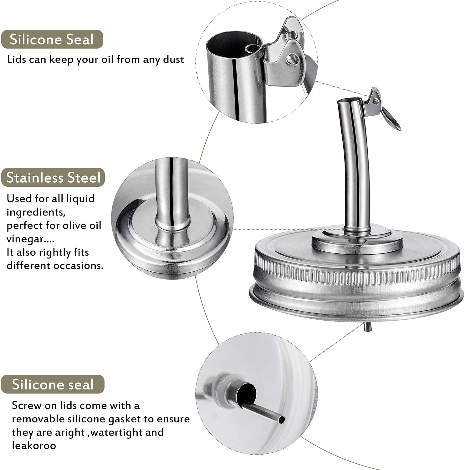 Coperchi Per Barattoli Mason Con Beccuccio - In Acciaio Inox Per Olio, Aceto, Liquori, 2 Pezzi - Foto 7