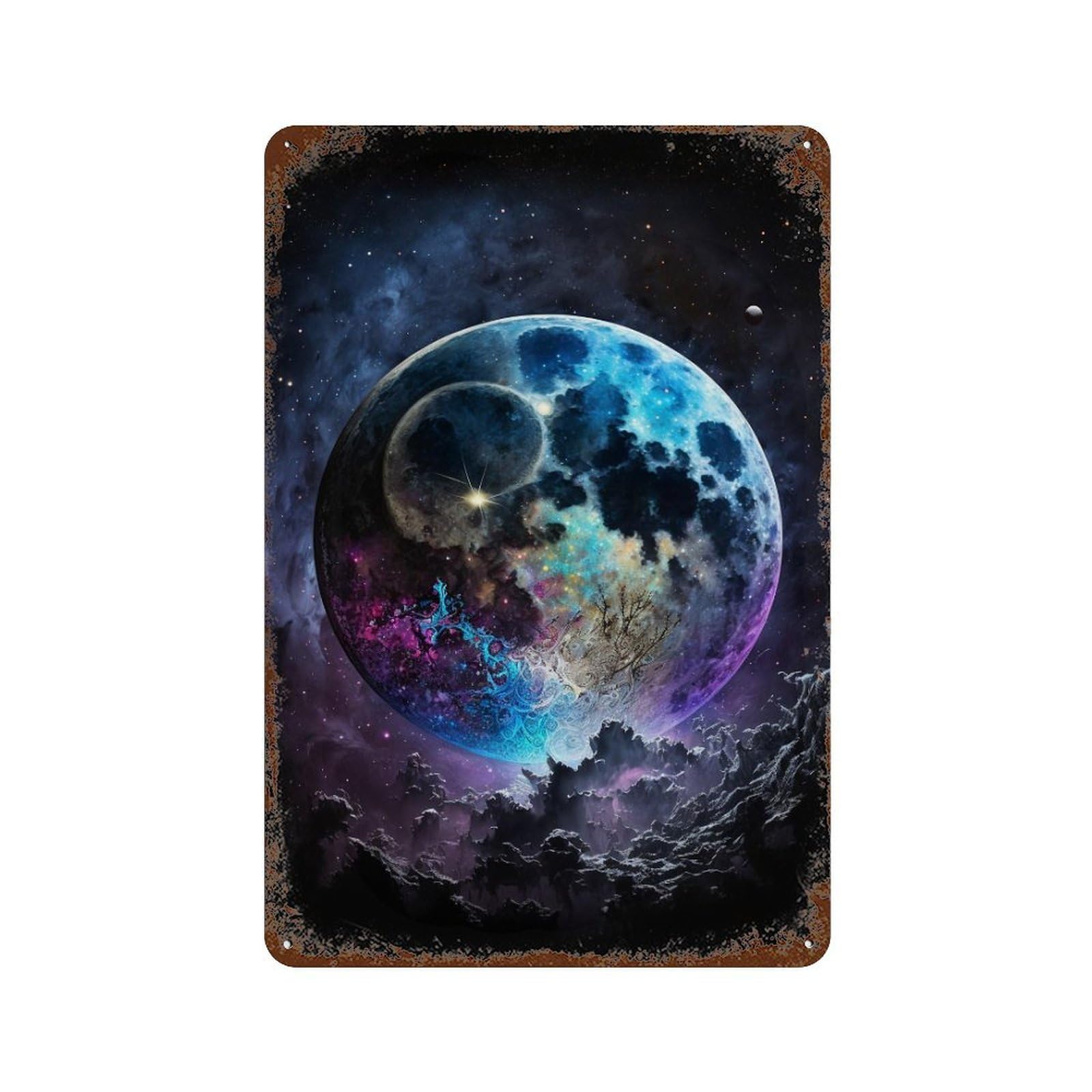 Fantasy Cosmic Moon Art Print Rusty Metal Tin Sign 11.8"x7.9", Old School Wall Decor for Garage, Pub Or Kitchen