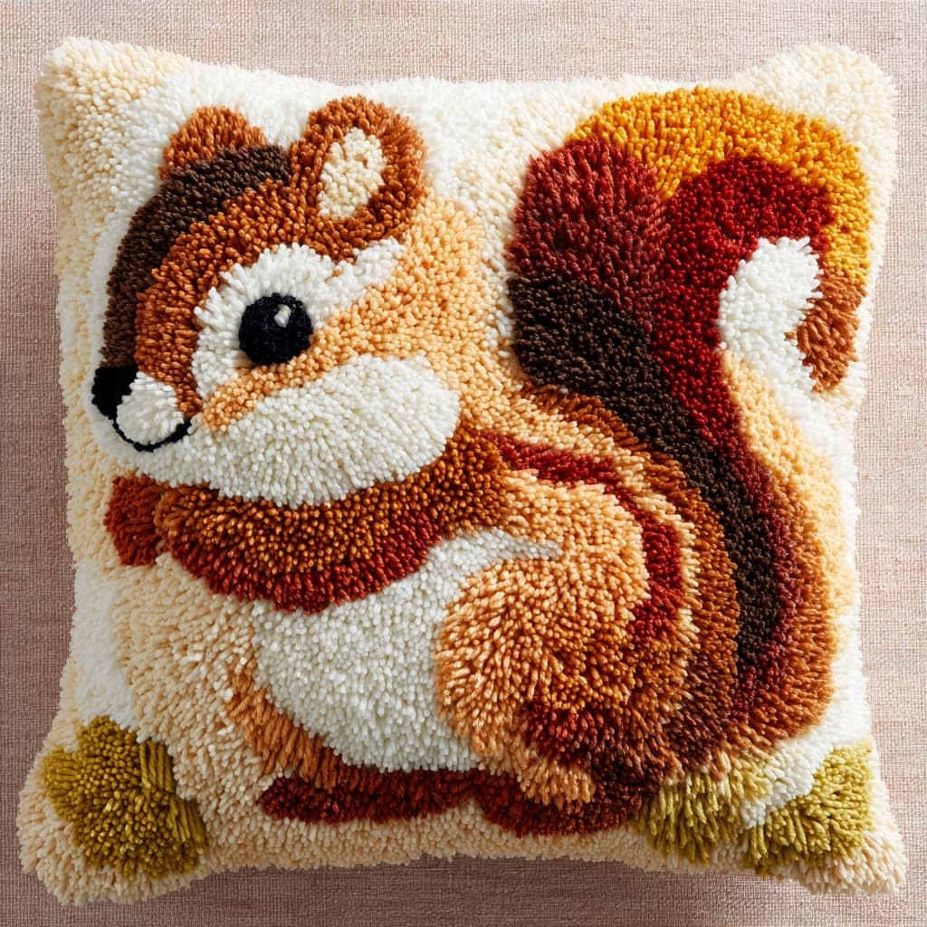 WallustrioaW Latch Hook Cushion Kits 17x17in,Animal Squirrel