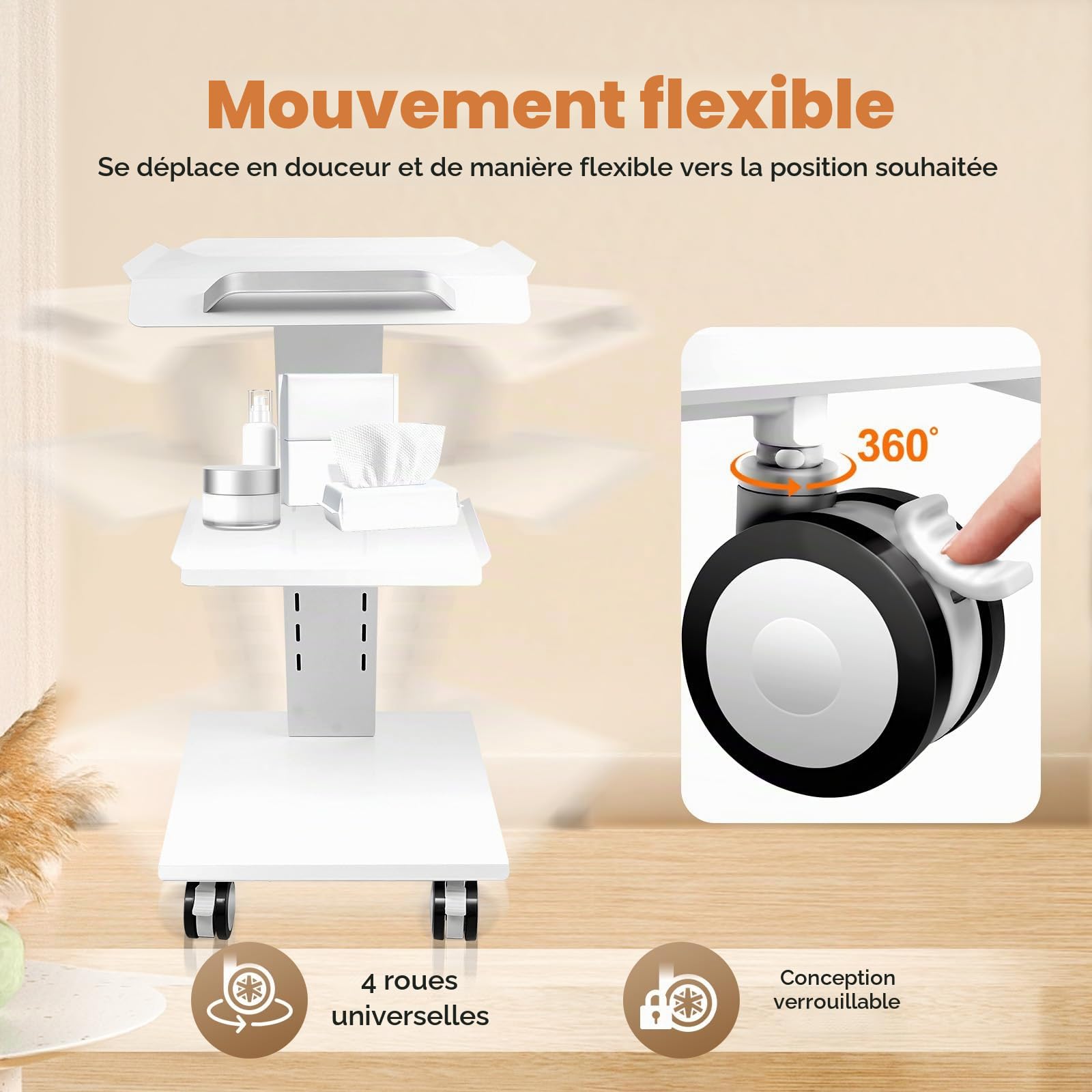 Chariot à outils médicaux - Chariot pour appareils dentaires - Chariot portable avec prise de courant confortable - Chariot de clinique à roulettes avec plateau pour instruments