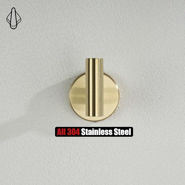 JQK Gold Bathroom Towel Hook, Coat Robe Clothes Hook for Bathroom Kitchen Garage Wall Mounted (Pack of 2), SUS 304 Stainless Steel Brushed Gold, TH100-BG-P2 - 5