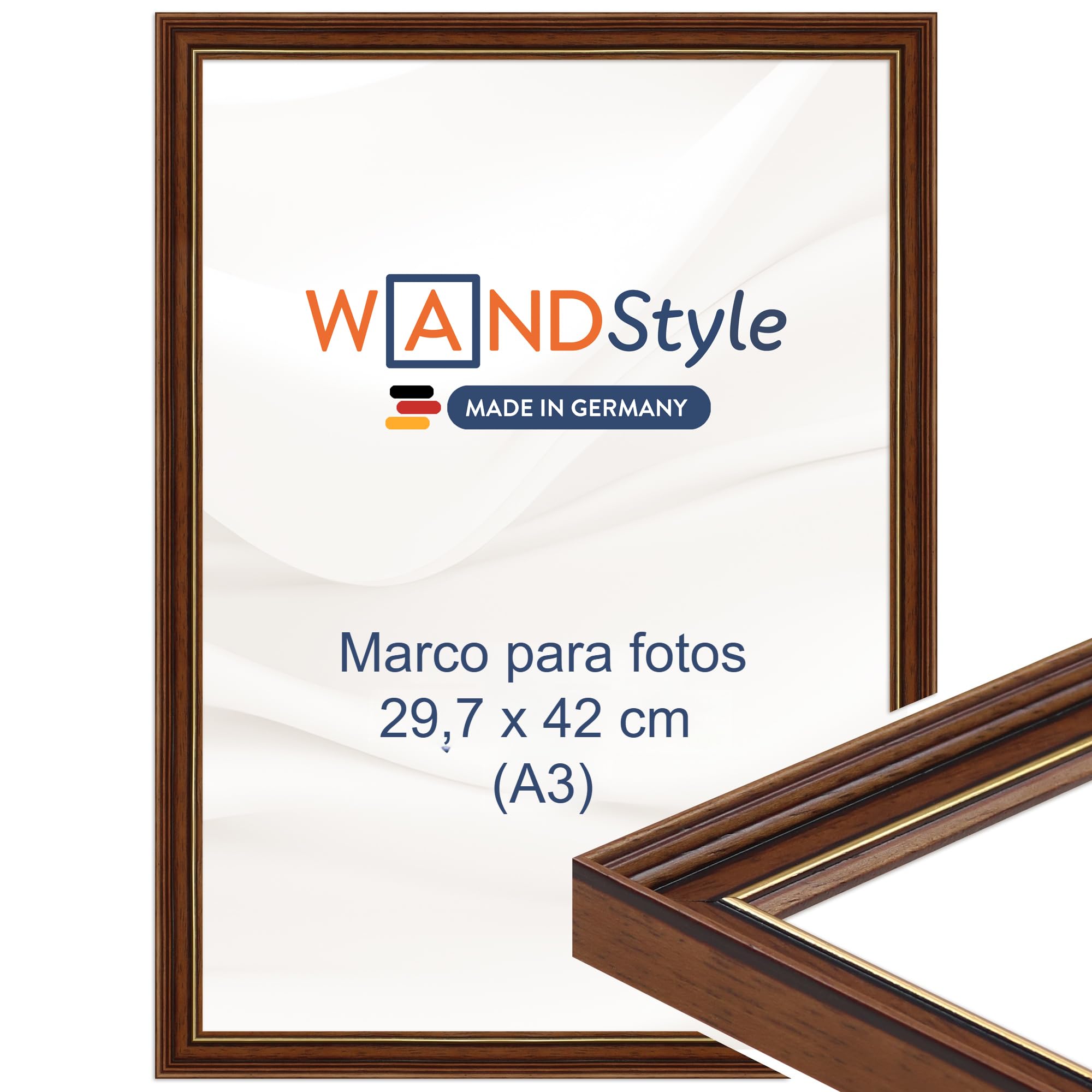 WANDStyle Marcos de fotos A3 vintage, Marco marrón para cuadro y poster, Marcos para cuadros 30x42 cm, Marco fotos A3 madera, Portaretratos de pared, Picture Frame H182 - Made in Germany
