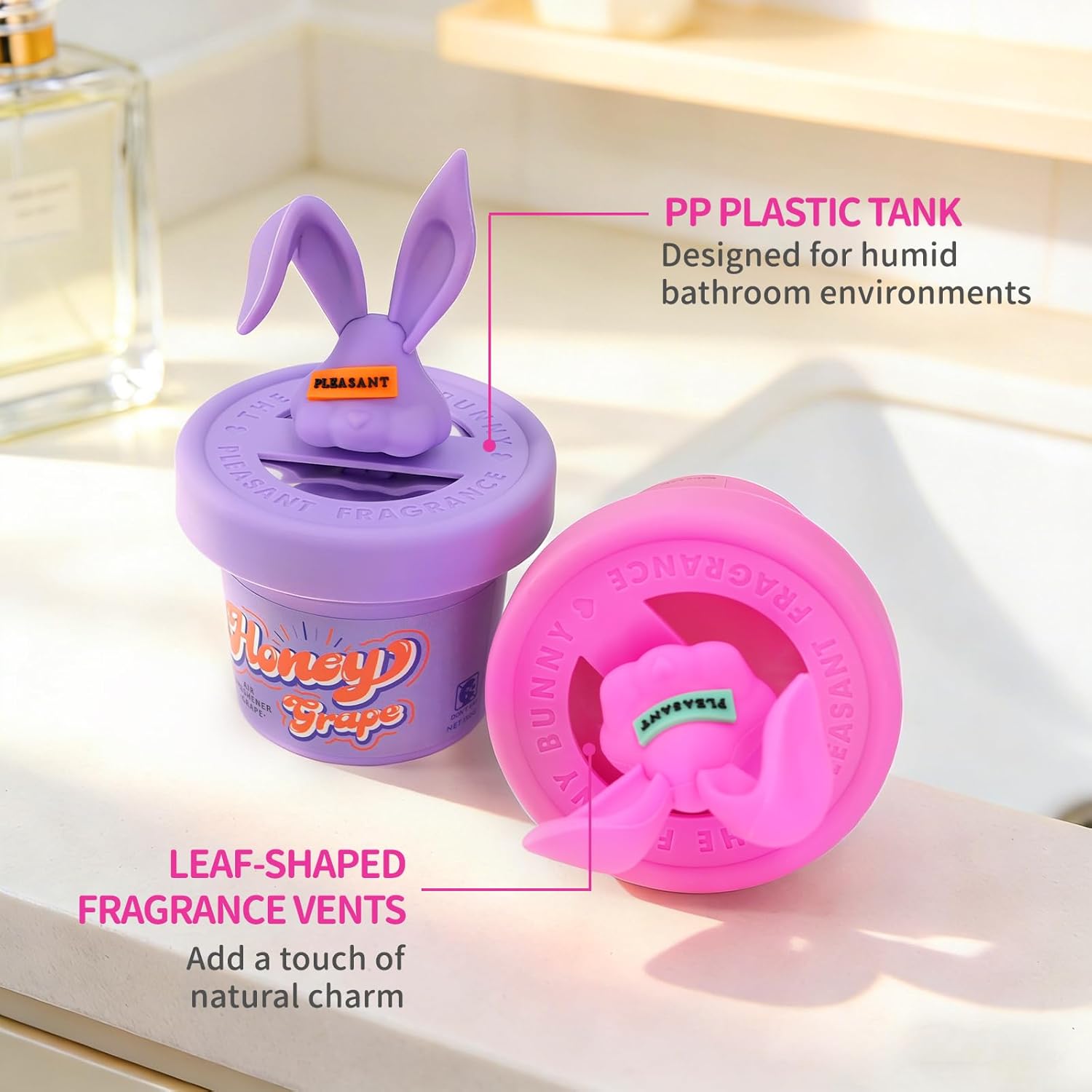 Diffusers for Home Peach Scent 2 Pack, Bathroom Diffuser Cute Bunny Shape for Office, Air Freshener Diffuser Gel Leak-Proof Car & Room, Bathroom Scent Diffuser Gift for Friends and Family