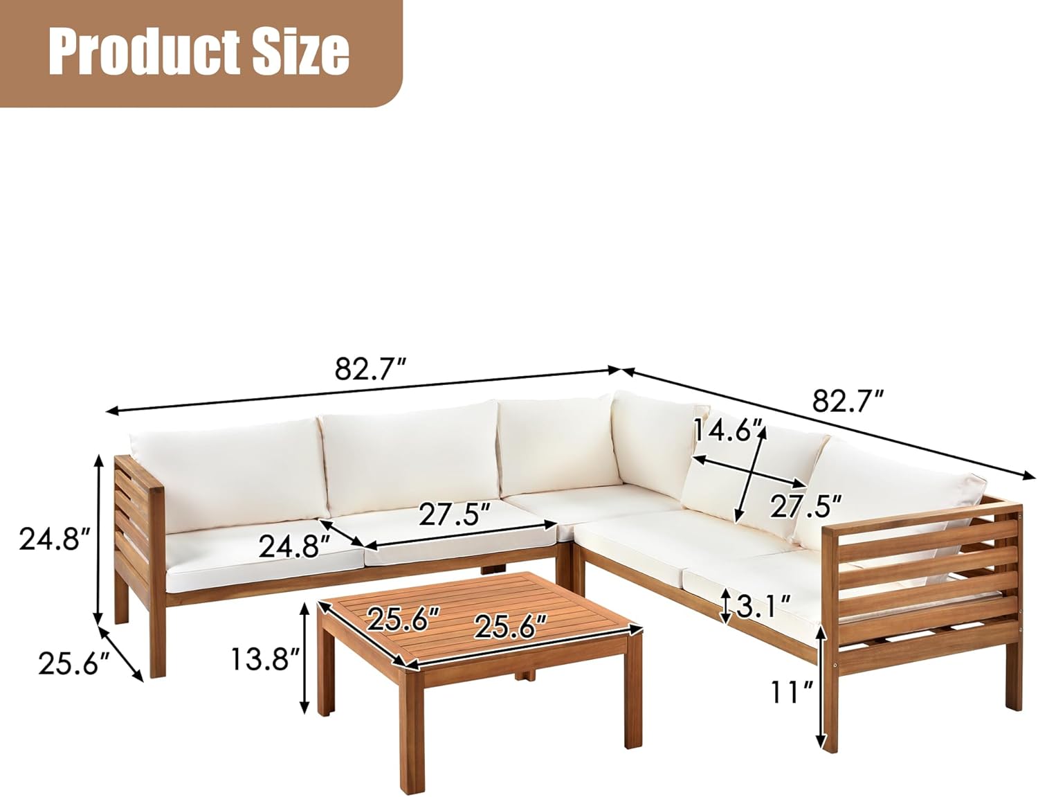 Merax 4-Piece Outdoor Sectional Furniture Set, All-Weather Acacia Wood Patio Sofa with Washable Cushions, Water-Resistant and UV Protected Conversation Set for Backyard, Poolside, Garden, Beige