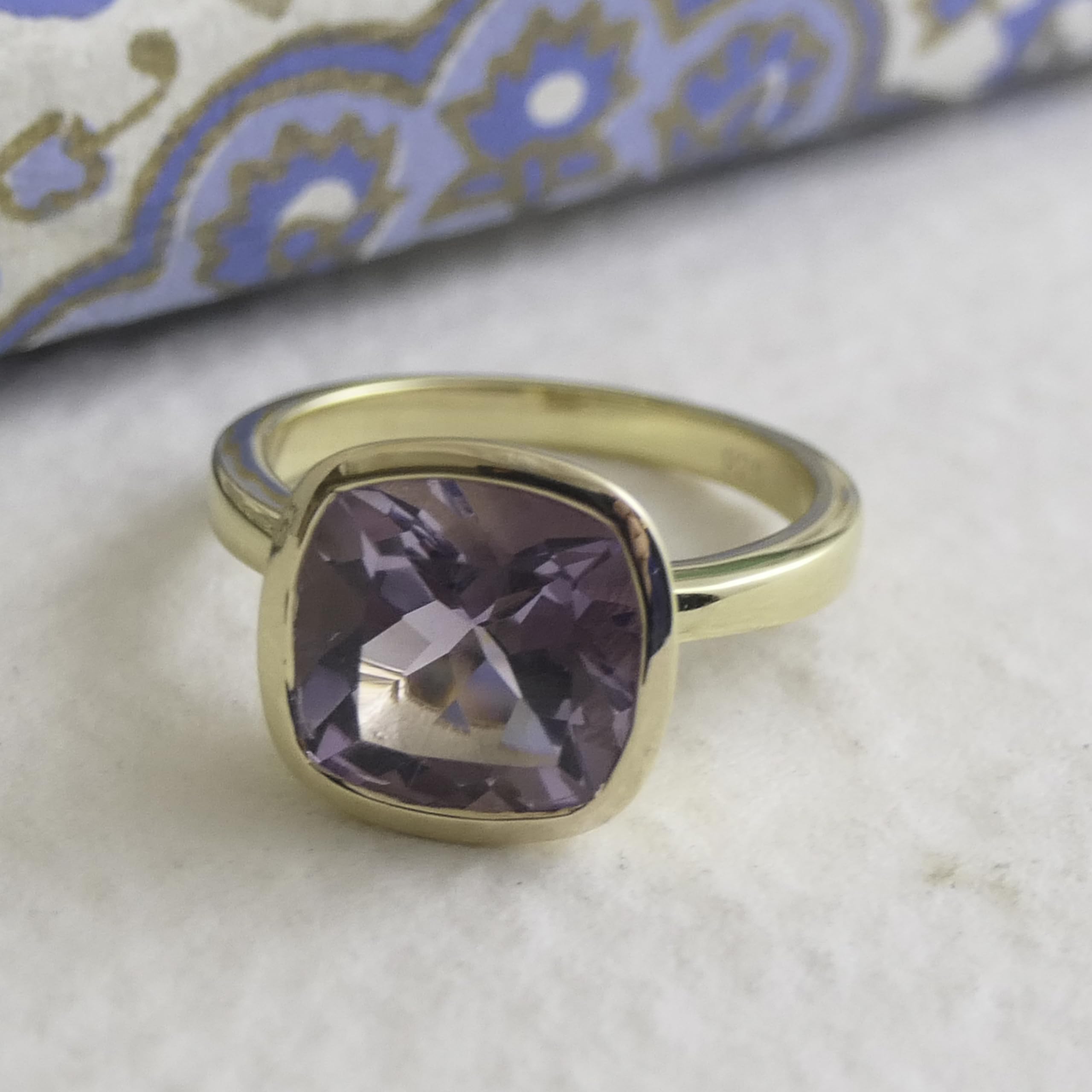 Amethyst Kissenschliff Vergoldet Sterling Silber Ring - Natürlicher Edelstein - Geburtstagsgeschenk – Handgefertigte Geschenkideen für Frauen