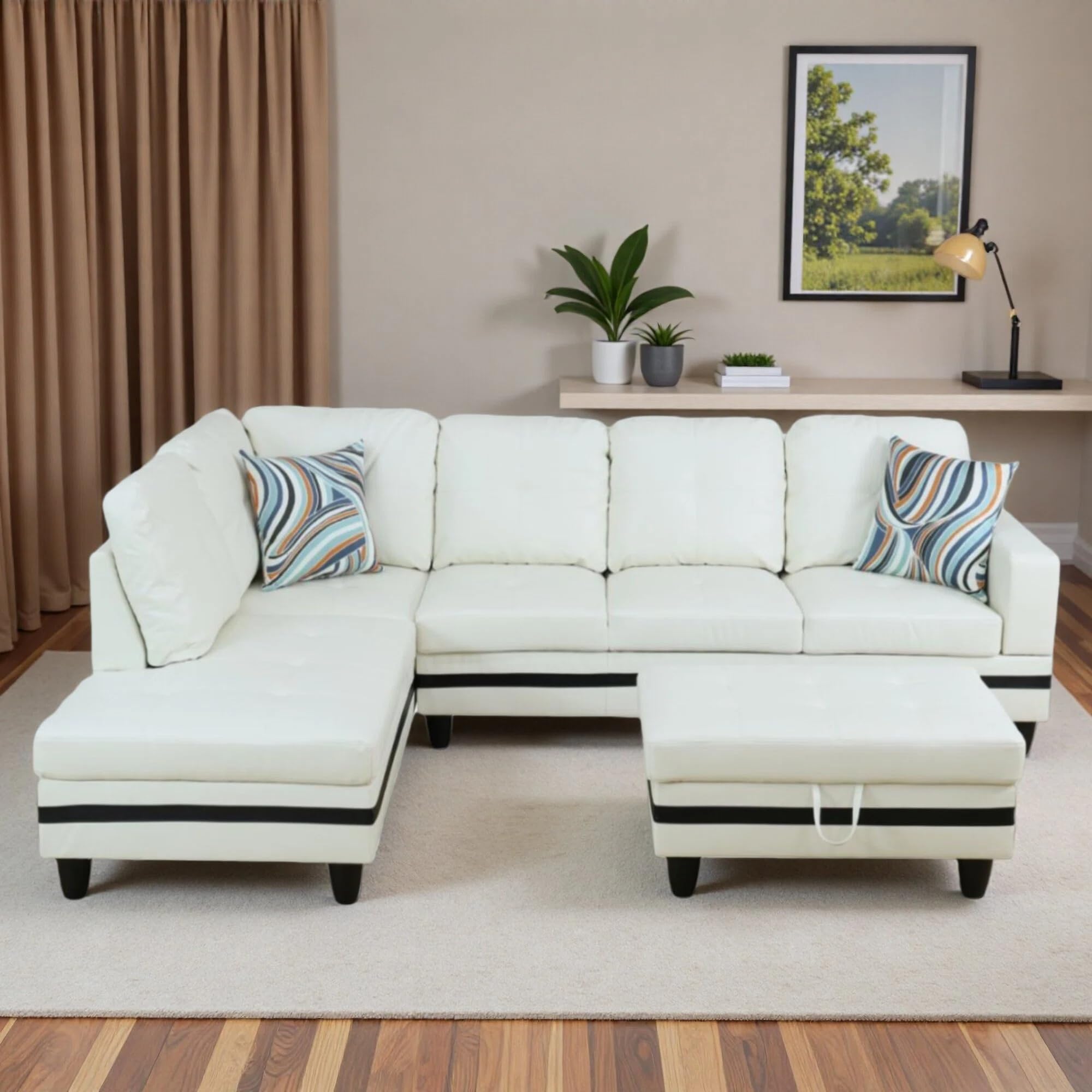 Trygoal 103.5" Sectional Couches for Living Room, Leather 4 Seat L Shaped Couch with Chaise, 3-Piece Modular Sofa with Storage Ottoman, Home Furniture