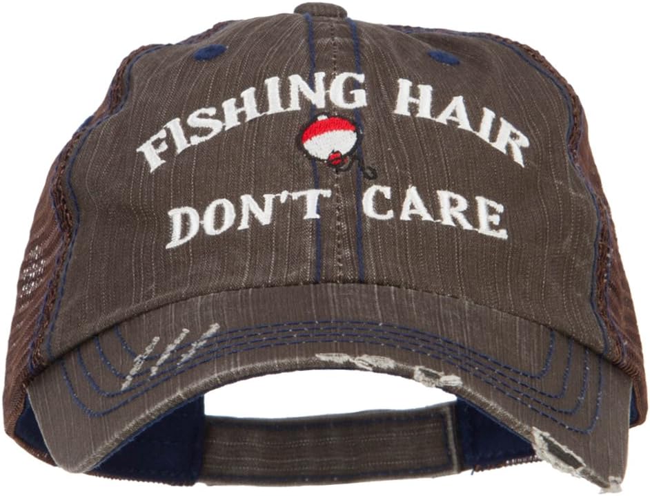 e4Hats.com Fishing Hair Don't Care Embroidered Cotton Mesh Cap