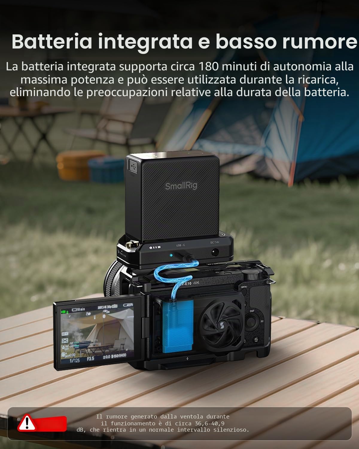 SMALLRIG Ventola di Raffreddamento con Batteria Integrata, Sistema di Raffreddamento Esterno per Sony A7 IV/A7S III/A7C II/A6700/ ZV-E10 / ZV-E10 II/FX3/FX30, per Canon R5/R5 Mark II/R6 Mark III, 5329