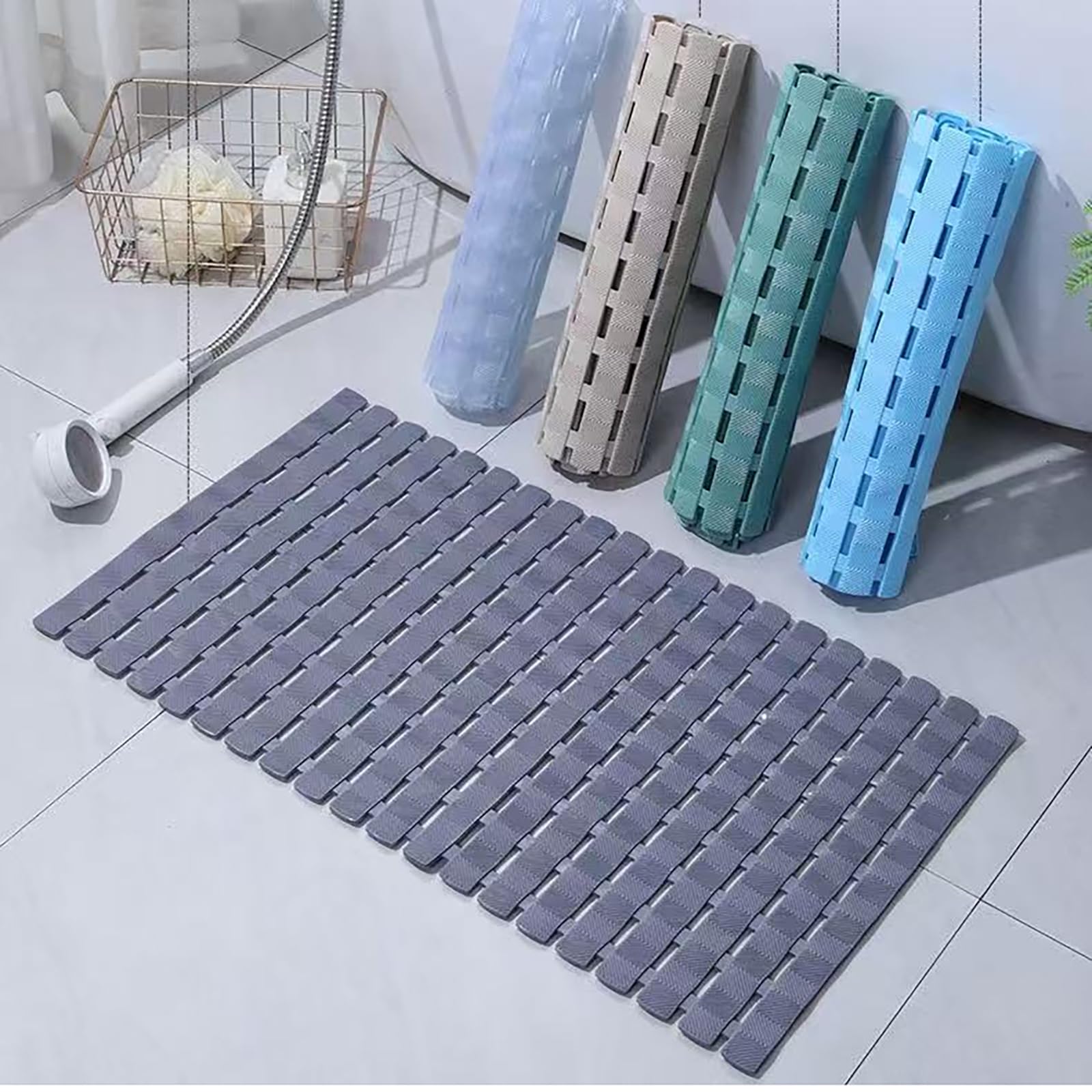 Weiche Komfort Badewannenmatte und Duschmatte Set mit Ablauflöchern, Sicher Badematte rutschfest PVC Massage-Antirutschmatte Dusche für Dusche Badewanne Badezimmer,Blau,50x80cm/20x31in