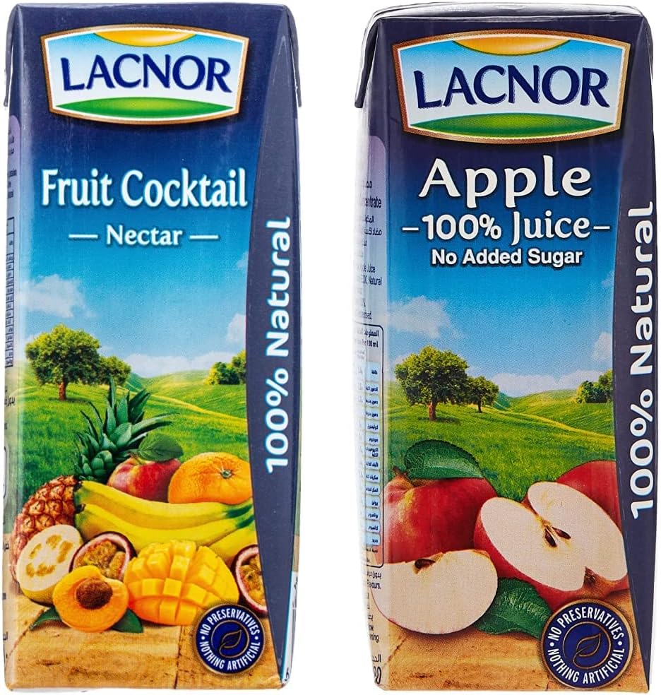 Lacnor Fruit Cocktail Nectar Juice - 180 ml x 8 & Essentials Apple Juice - 180 ML X 8