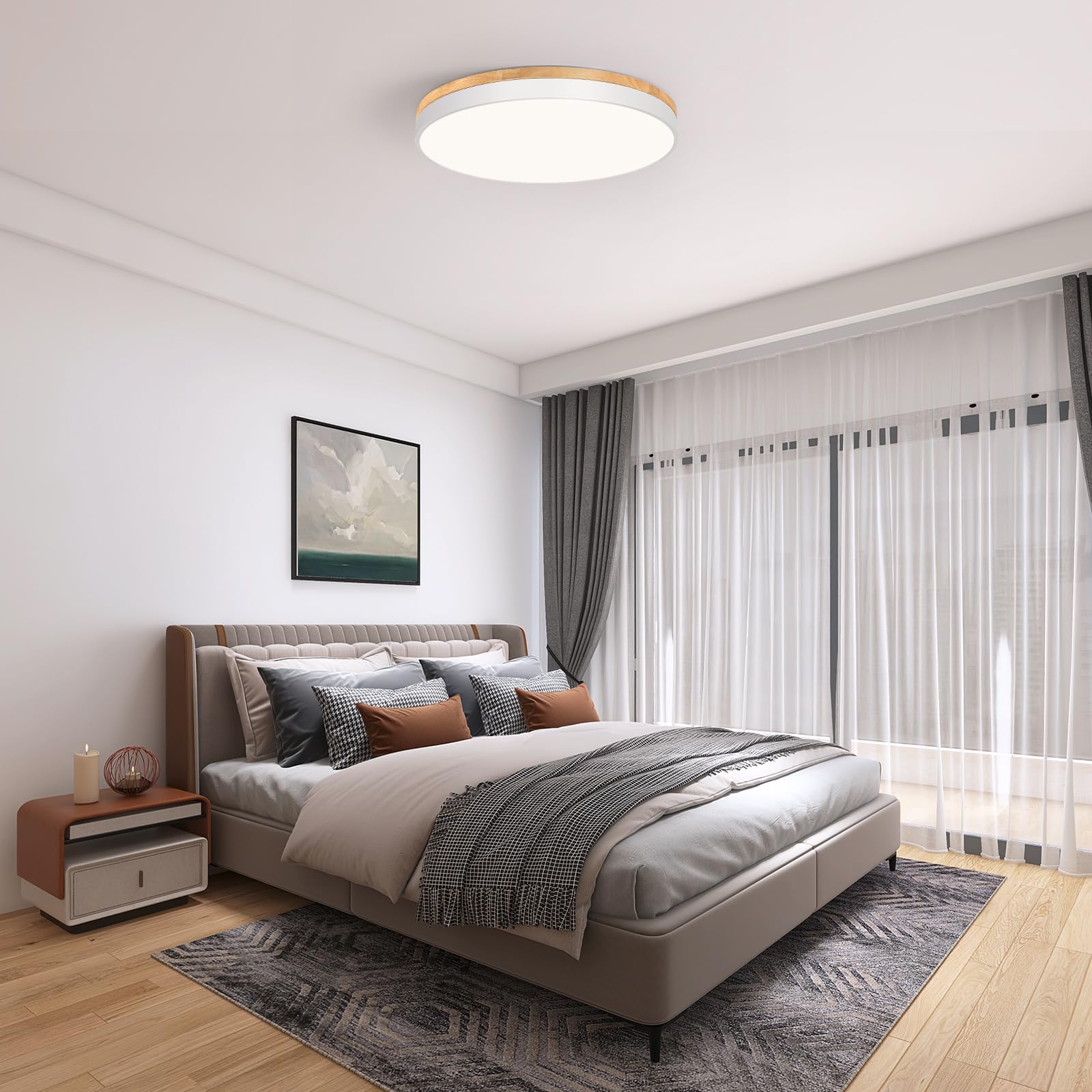 Plafon Led Techo, Plafon Techo Blanco, 4000K, 48W, Ø50 cm | Moderna Lampara Techo Madera, para Dormitorio, Sala de Estar, Comedor, Cocina, Pasillo