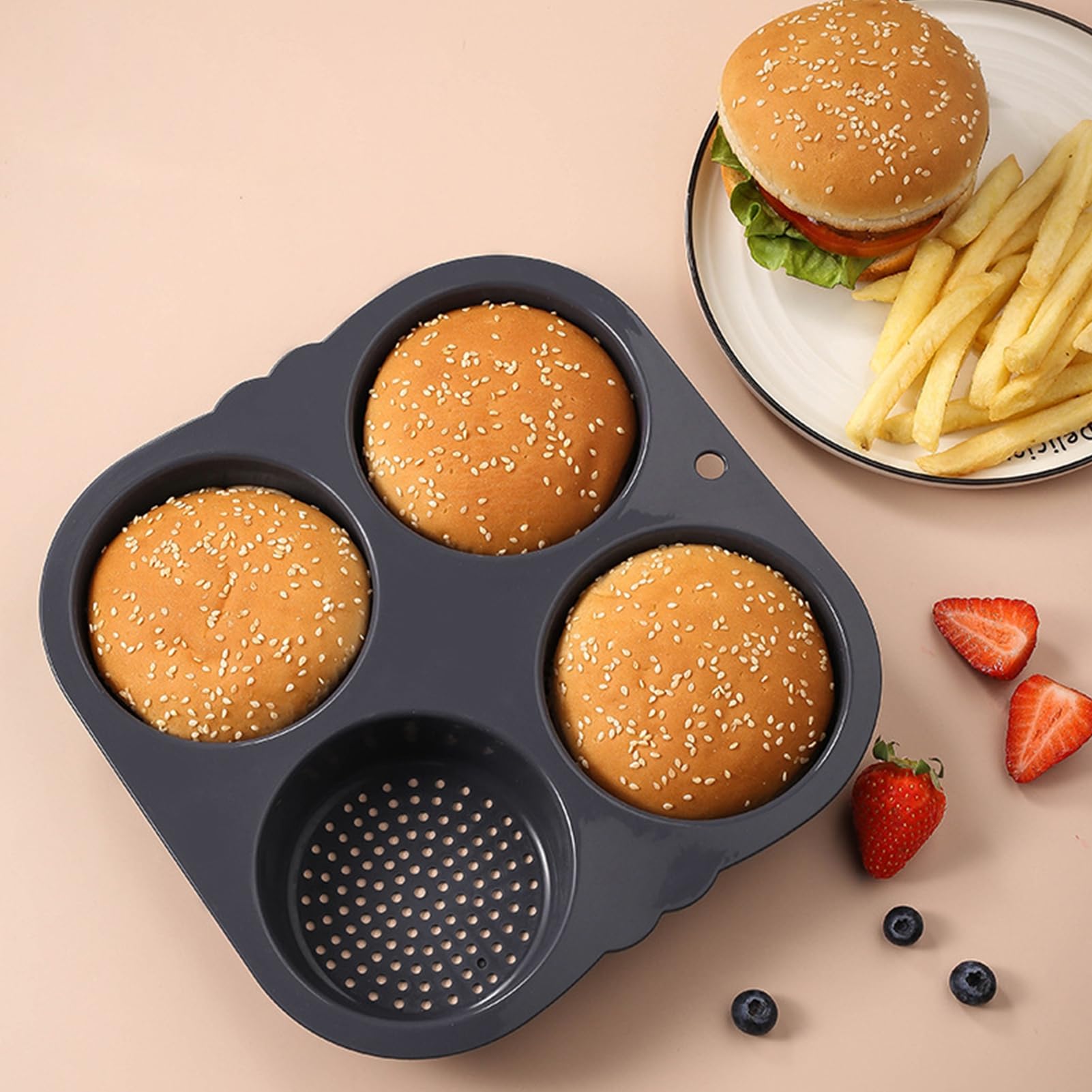 WOPPLXY Silikon Hamburger-Brötchenform – 6 Mulden, 10,2 Cm, Hitzebeständig (-40°C Bis 230°C), 3 Stück