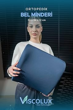 Ortopedik Bel Destek Yast  - Visco Bel Destekli Minder Evde Ofiste Arabada Konfor Mavi 35x34x12