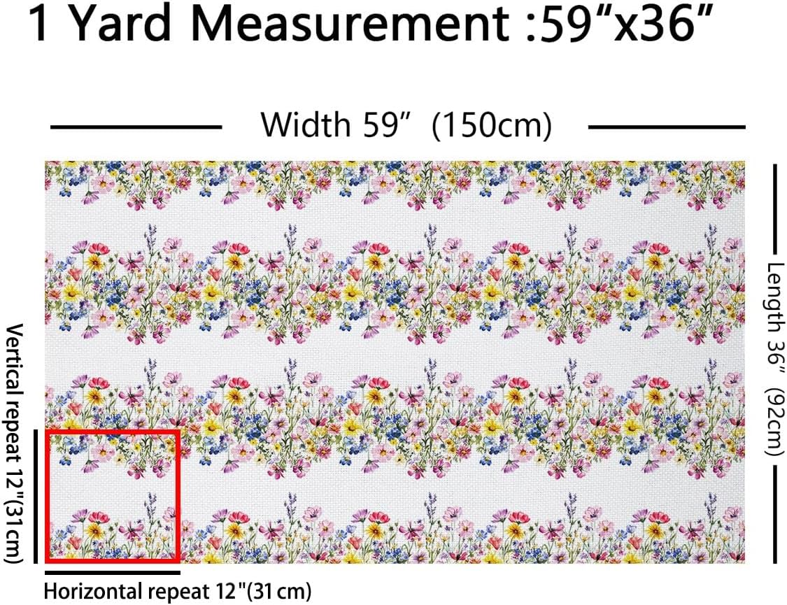 Watercolor Flowers Fabric by The Yard,Country Rustic Style Upholstery Fabric,Lavender Floral Decorative Furnishing Fabrics,White Purple Crafts & Sewing Supplies DIY Fabrics,5 Yards,180" L x 59" W