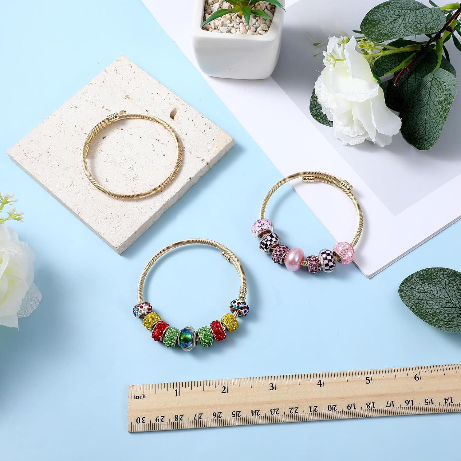 45 Pcs Snake Charm Bracelet Set Stainless Steel Expandable Bangle Bracelets Adjustable Snake Bracelet Chain for Women DIY Jewelry Making Supplies Christmas Birthday Gifts (Gold+Silver) - Image 7