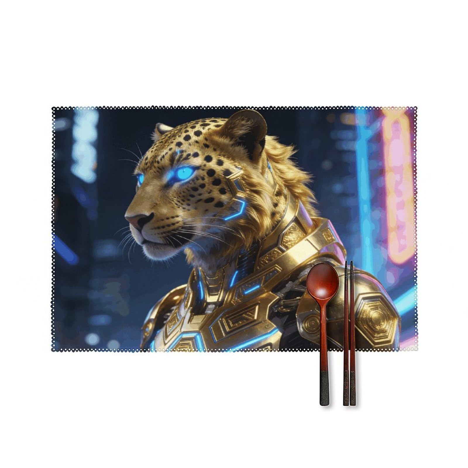 Gilded Leopard Luxe Placemats Set of 6, 12x18 Inch Heat Resistant Washable Canvas Table Mats, Stain Resistant Decorative Dining Placemats for Kitchen, Restaurant, Outdoor Party