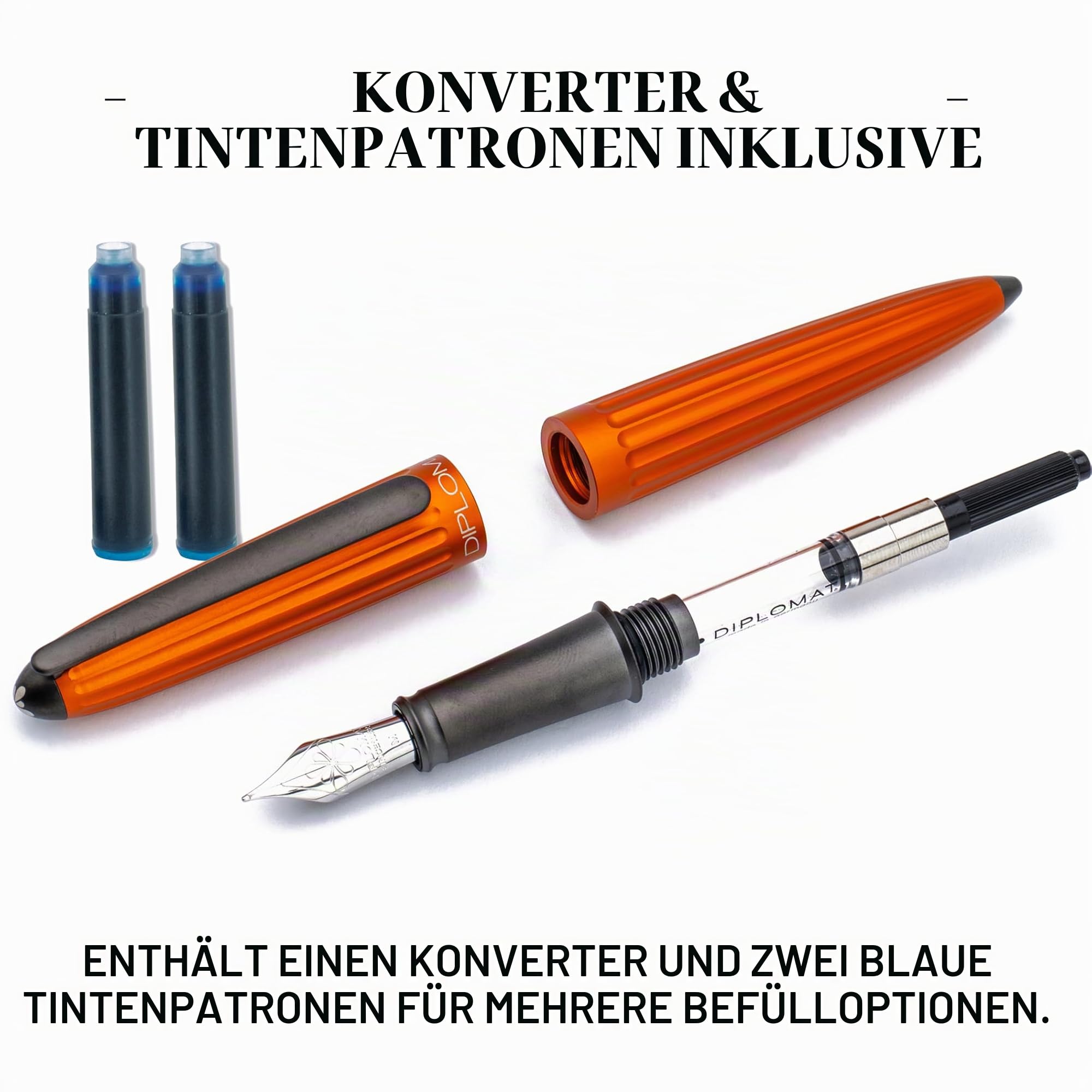 DIPLOMAT - Füllhalter Aero orange - Schick und elegant - Langlebig - 5-Jahre-Garantie - Orange