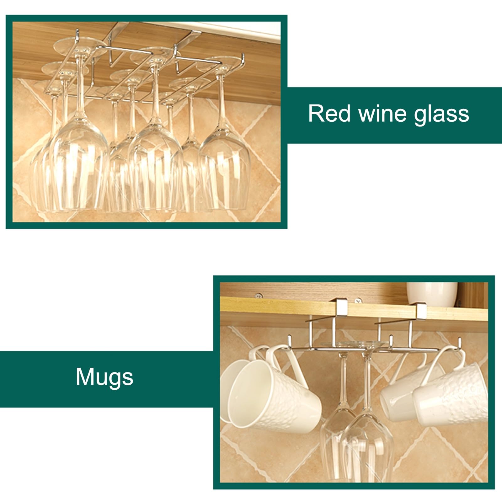 Soporte para Copas de Vino bajo el Armario - Soporte metálico Colgante para Copas, Ideal para decoración del hogar y Almacenamiento en la Cocina - Elegante Colgador de co