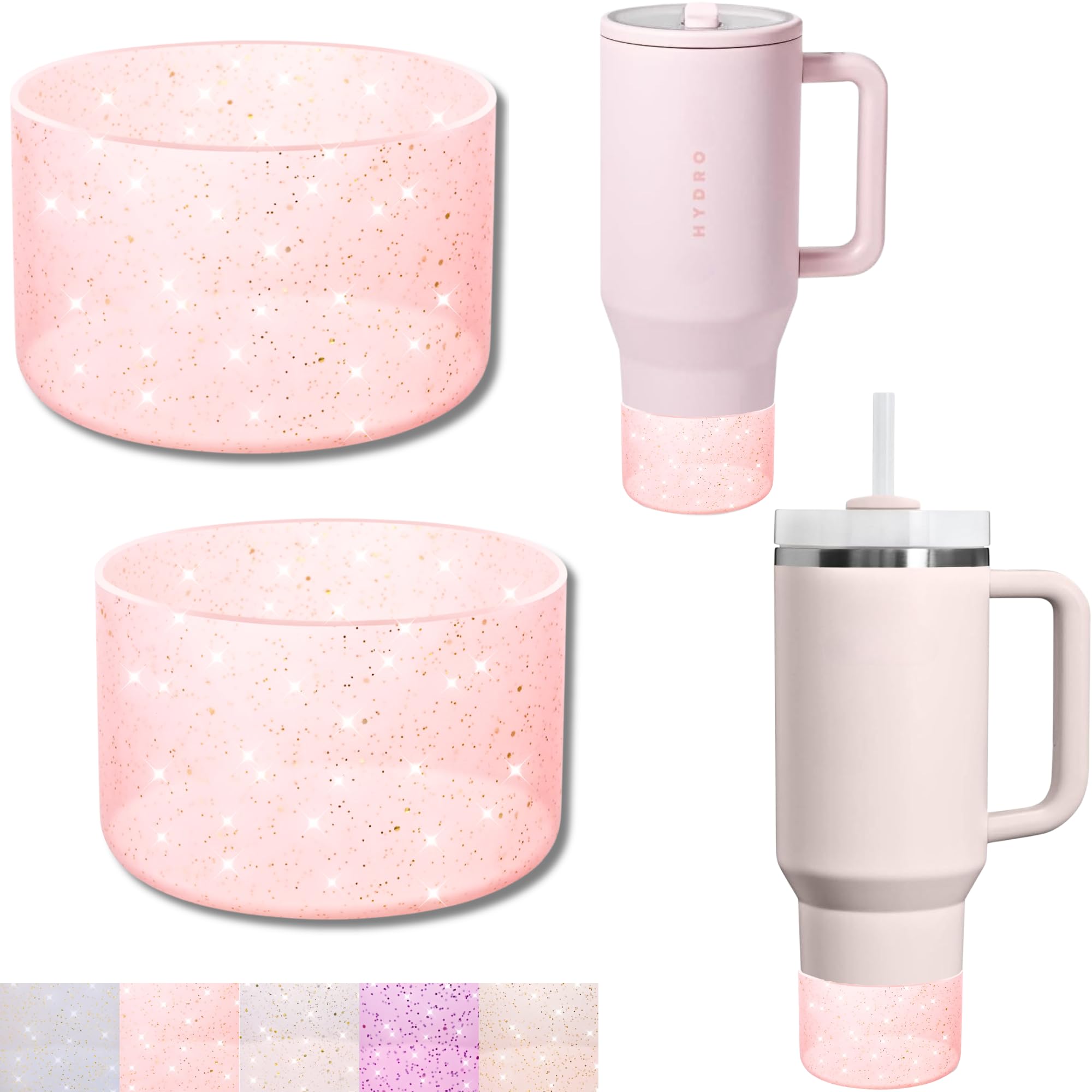 2Pack Glitter Silicone Boot for Stanley Cup 40 30 20 OZ, Boots Bottom Protector for Owala/HydroJug 40OZ Tumbler, Protective Sleeve for Stanley Cup Accessories Bumper