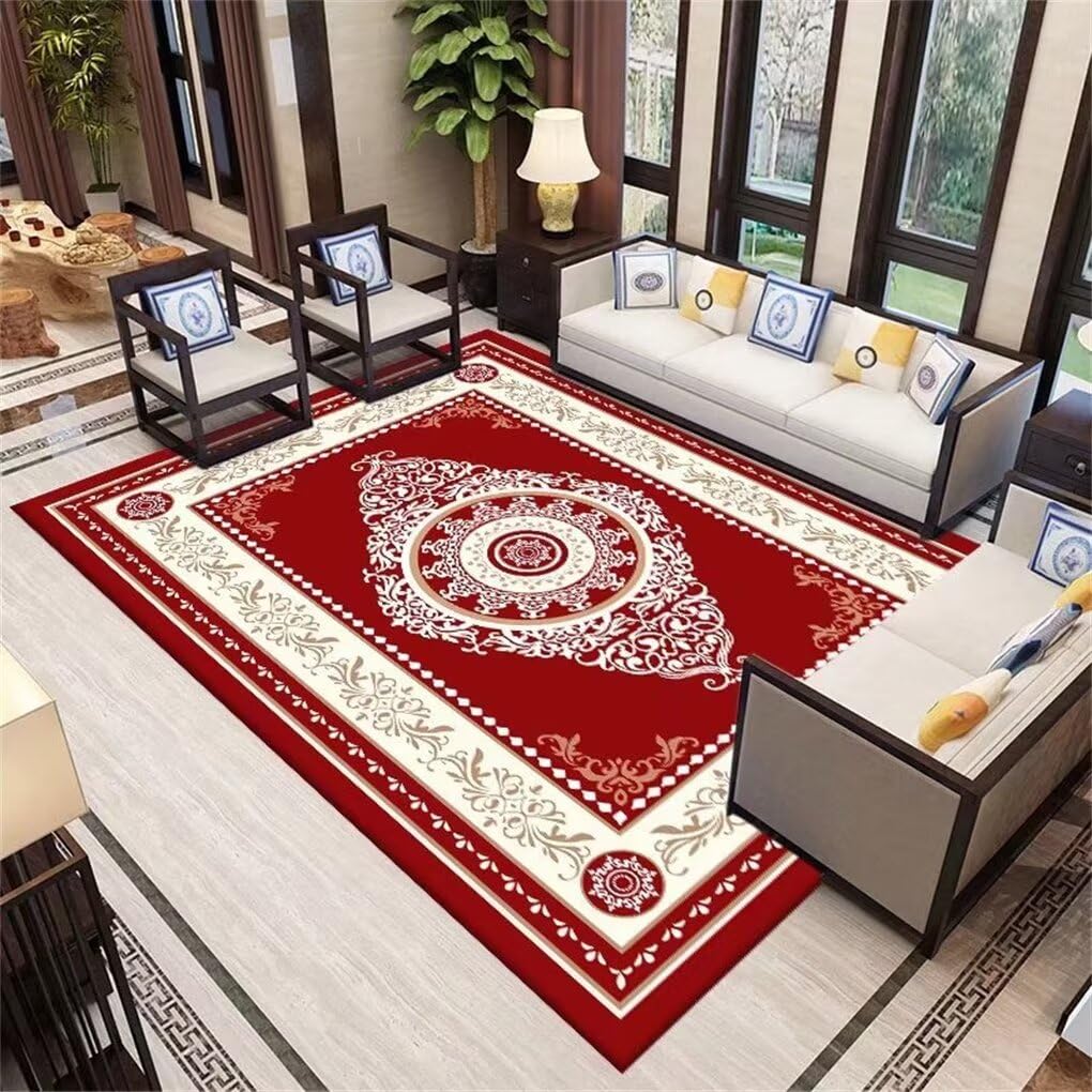 Tapis de damier rouge 200x200 antidérapant et lavable qui ne glisse jamais