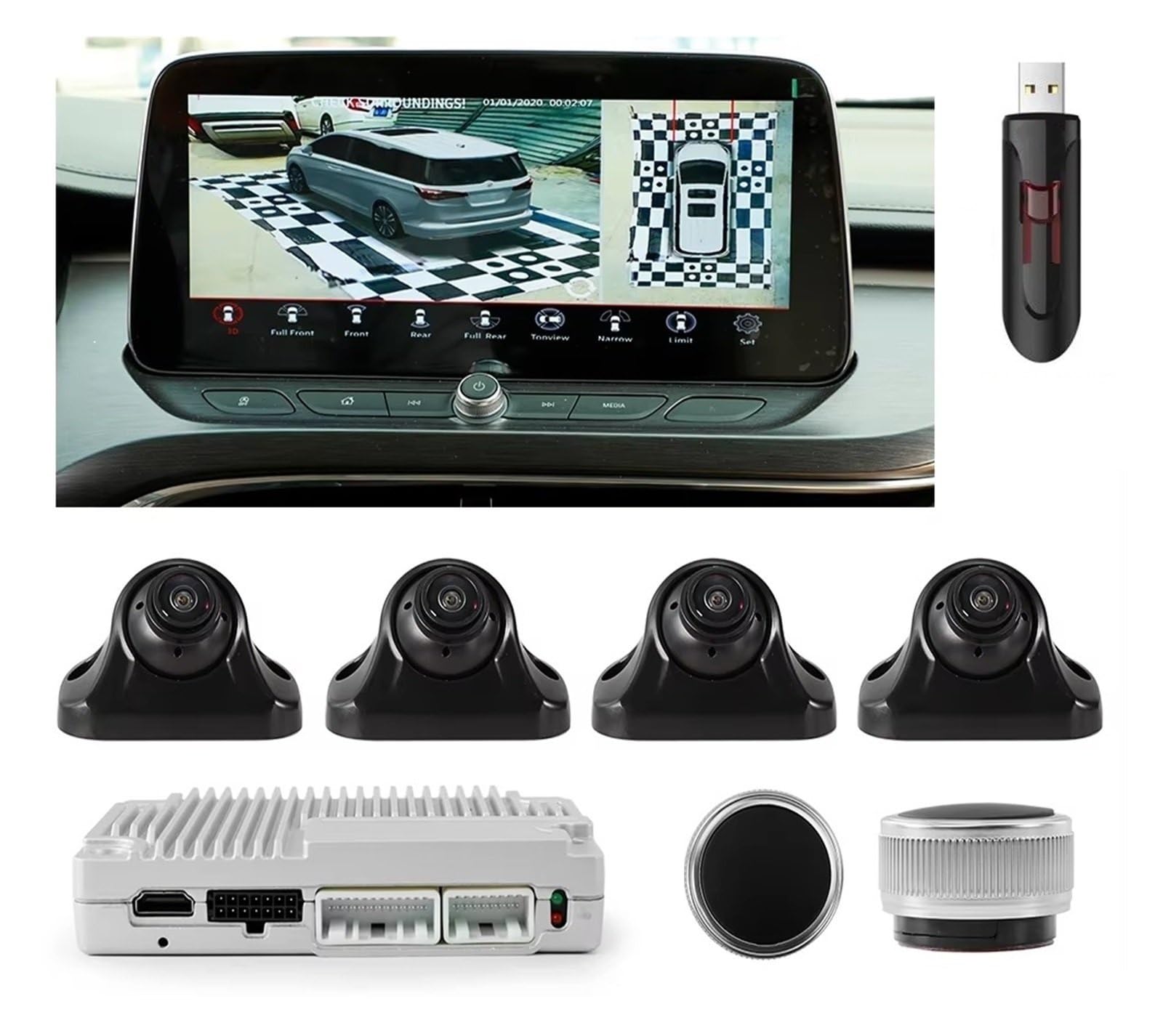 Caméra Arrière Caméra Panoramique 720P 360 ° DVR HD Avant Arrière Gauche Droite 3D 360 Vue D'oiseau Avec Tissu D'étalonnage 128G USB Camera de Recul pour Voiture