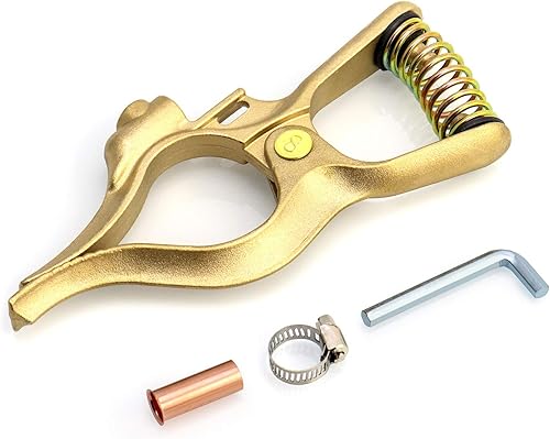 QWORK Abrazadera de tierra de soldadura de 500 amperios, latón, 1 paquete