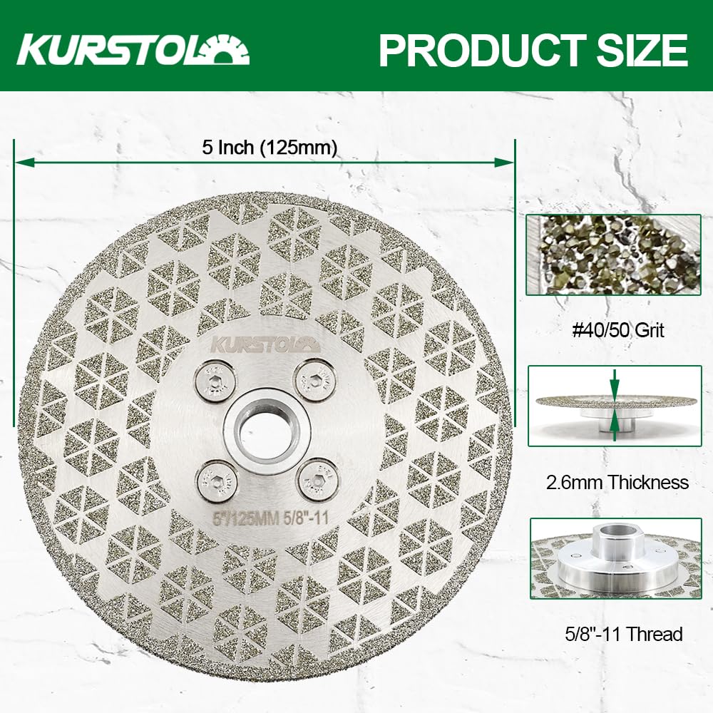 Grinding Cutting Diamond Blade - Granite Grinding Wheel 5"/125mm 5/8-11" Flange, Double-Sided Diamond Cutting Disc Saw Blade for Beveling Shaping Marble,Porcelain,Ceramic Tile,Quartz