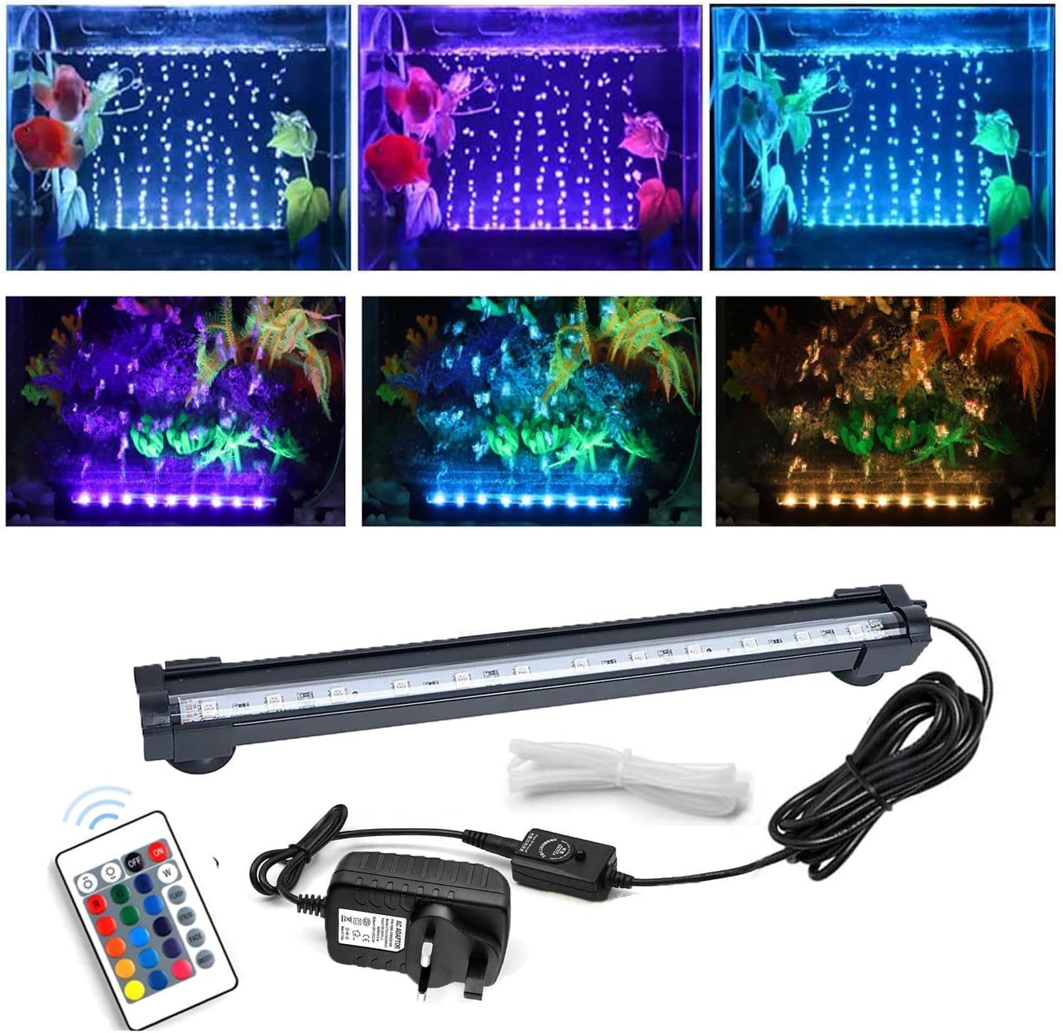 Aquarium air Bubble Light, RGB LED Fish Tank Light Tube with 16 Colors 4 Modes, Remote Control IP68 Submersible LED Aquarium Lamp with for Turtle Tank, Betta, Shrimp (53CM -16 Colors 4 Modes)