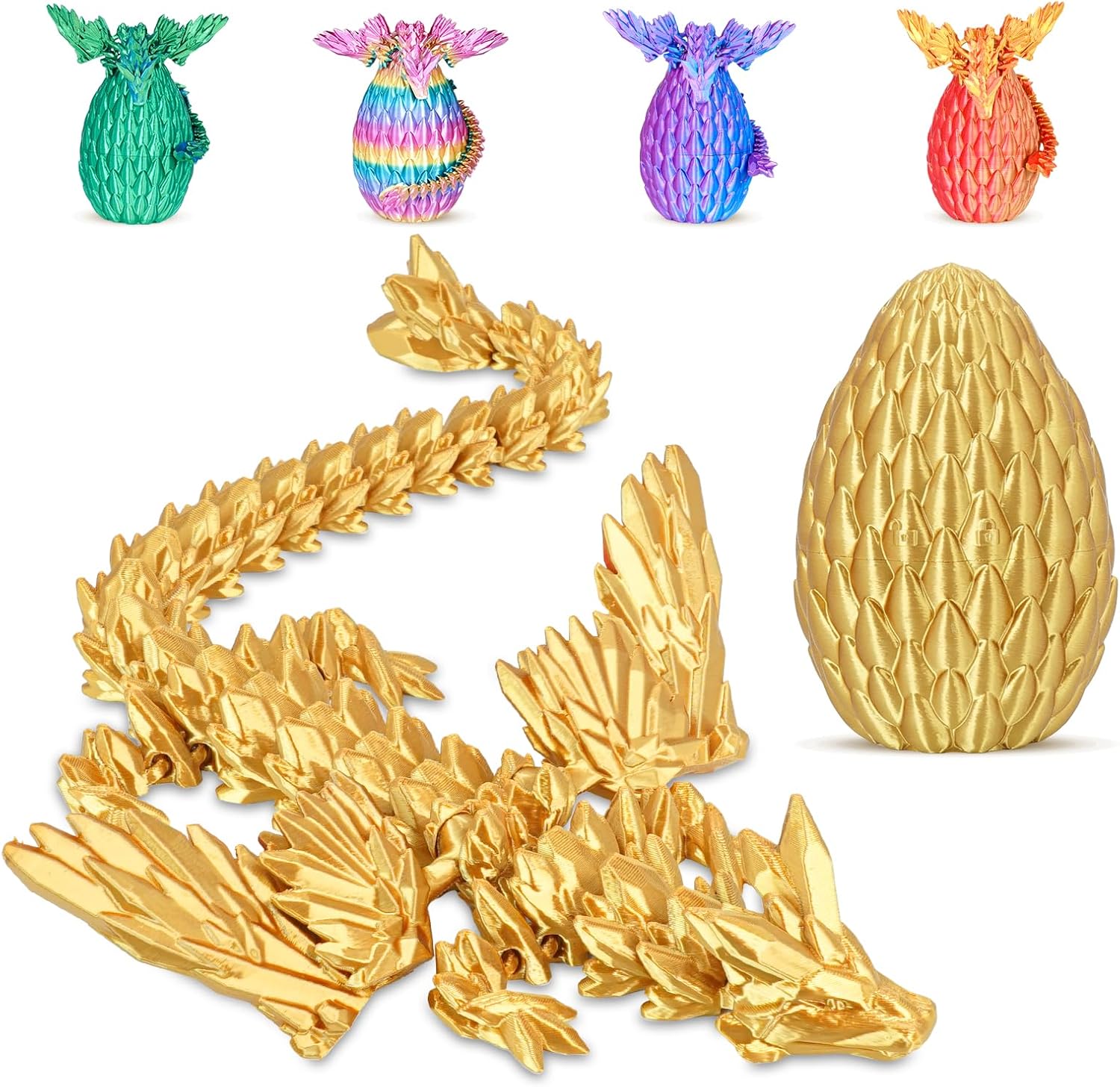 Winged Dragon Surprise Egg 3D Printed Dragon Eggs with Toy Inside Collectible Fantasy Desk Toy Gifts for Kids Adults Christmas Easter Birthdays Holiday Decor(Orange Red,Medium)