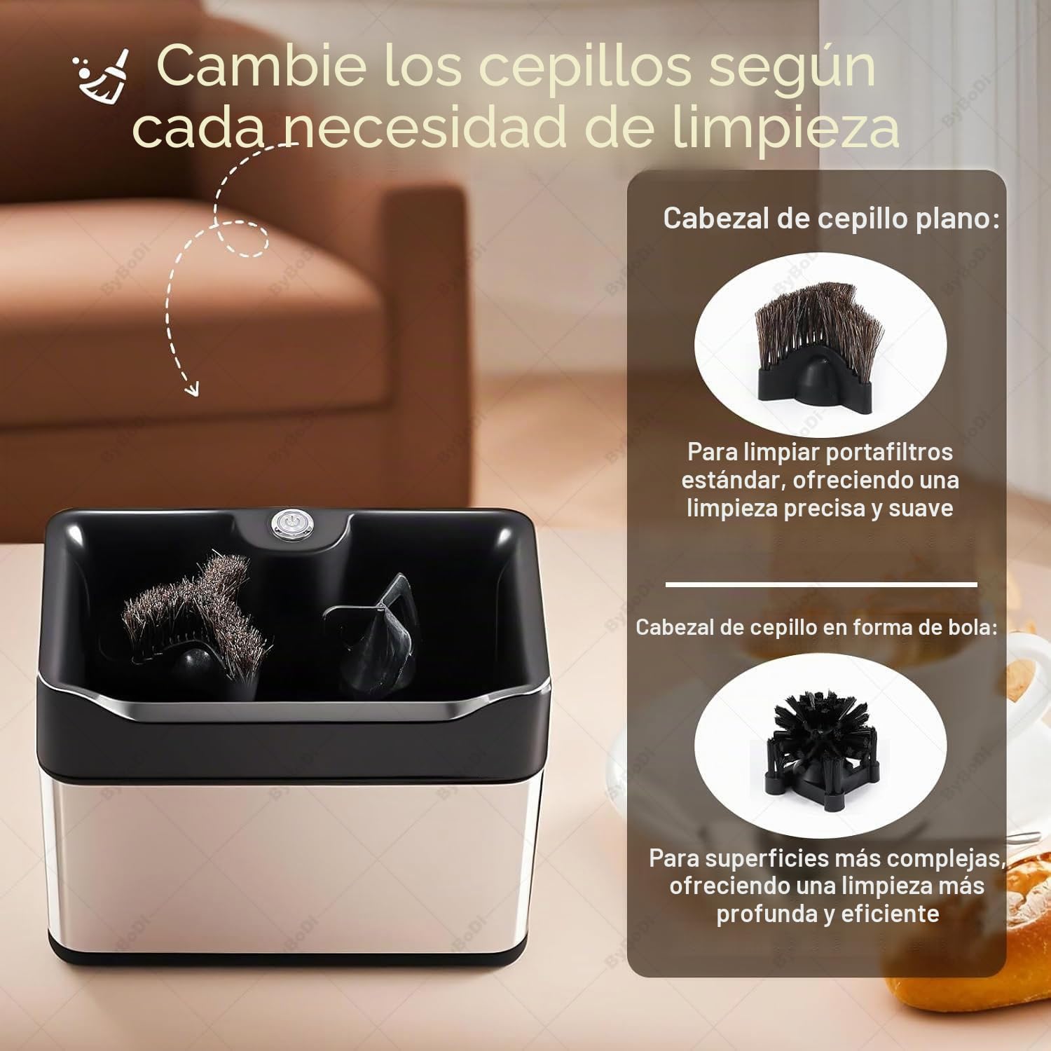 Limpiador de portafiltros eléctrico, máquina automática para Limpiar posos de café, con 3 raspadores y 2 Cabezales de Cepillo, 3 l, 300 RPM para portafiltros de café de 51 mm y 58 mm Silver