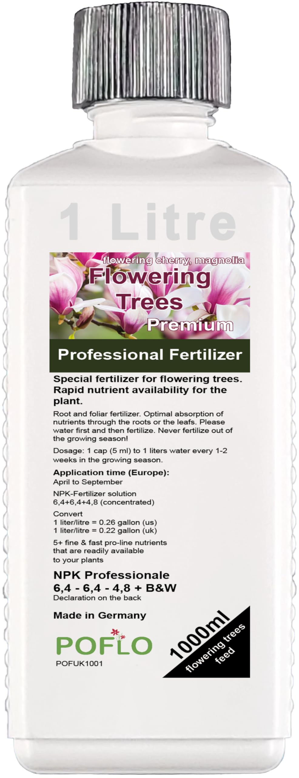 POFLO Flowering trees HIGH-TECH NPK complete fertilizer plants fertilizer for magnolias, tulip trees, bluebell trees, trumpet trees, ornamental cherries, flowering dogwoods etc. (1000ml)