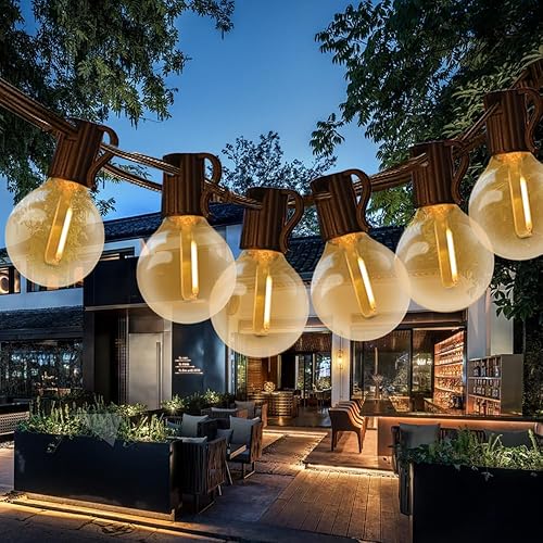 Guirnalda de luces LED Globe G40 para exteriores, luces de patio de 40 pies con 25+3 bombillas de vidrio (1 W, 2700 k), luces colgantes comerciales
