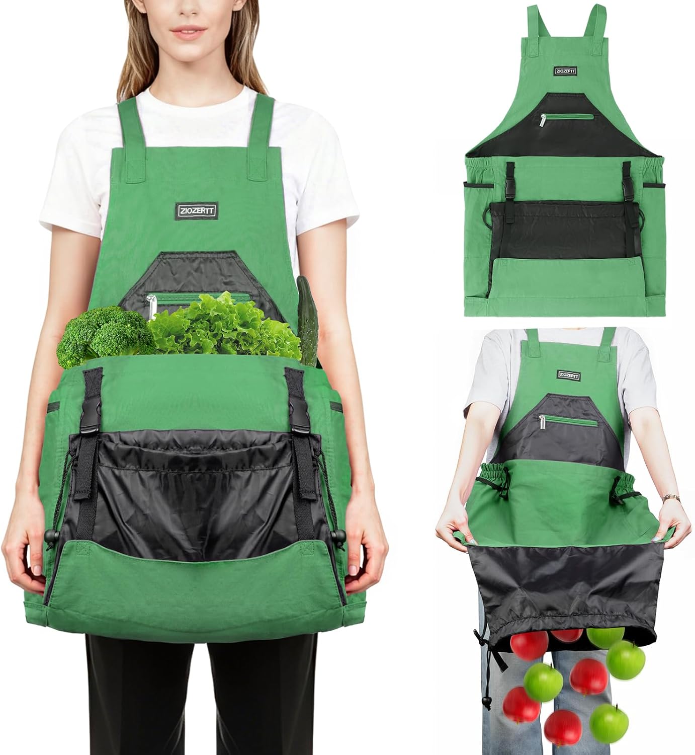 Garden Apron,Harvest Aprons with Drawstring Bag and Pockets for Women and Men,Canvas Fruit Picking Apron