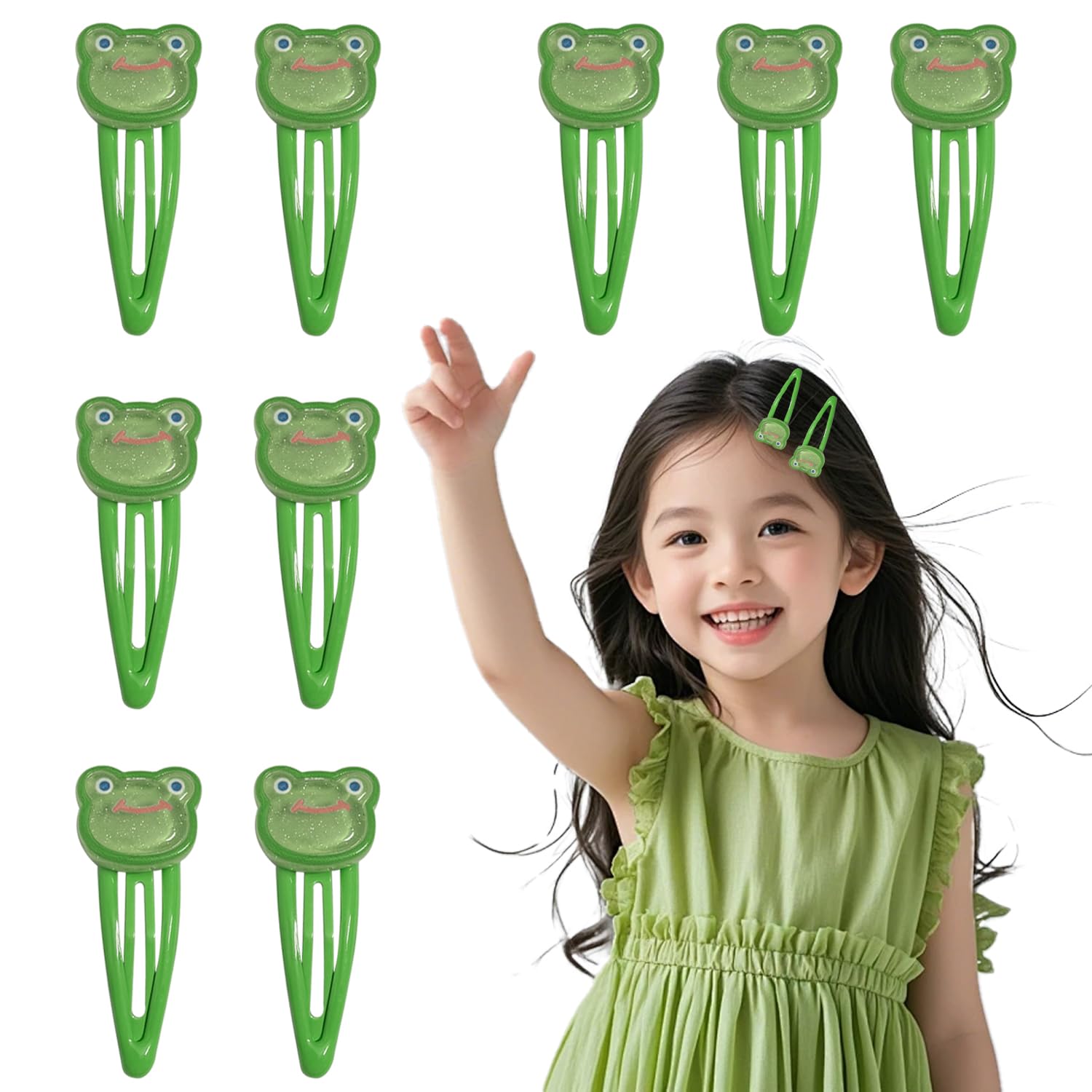 20 Pcs Green Frog Hair Clips - Funny Headwear Side Clips, Frog Hair Barrettes, Frog Snap Hairpins - Animal Theme Hair Clips for Girls